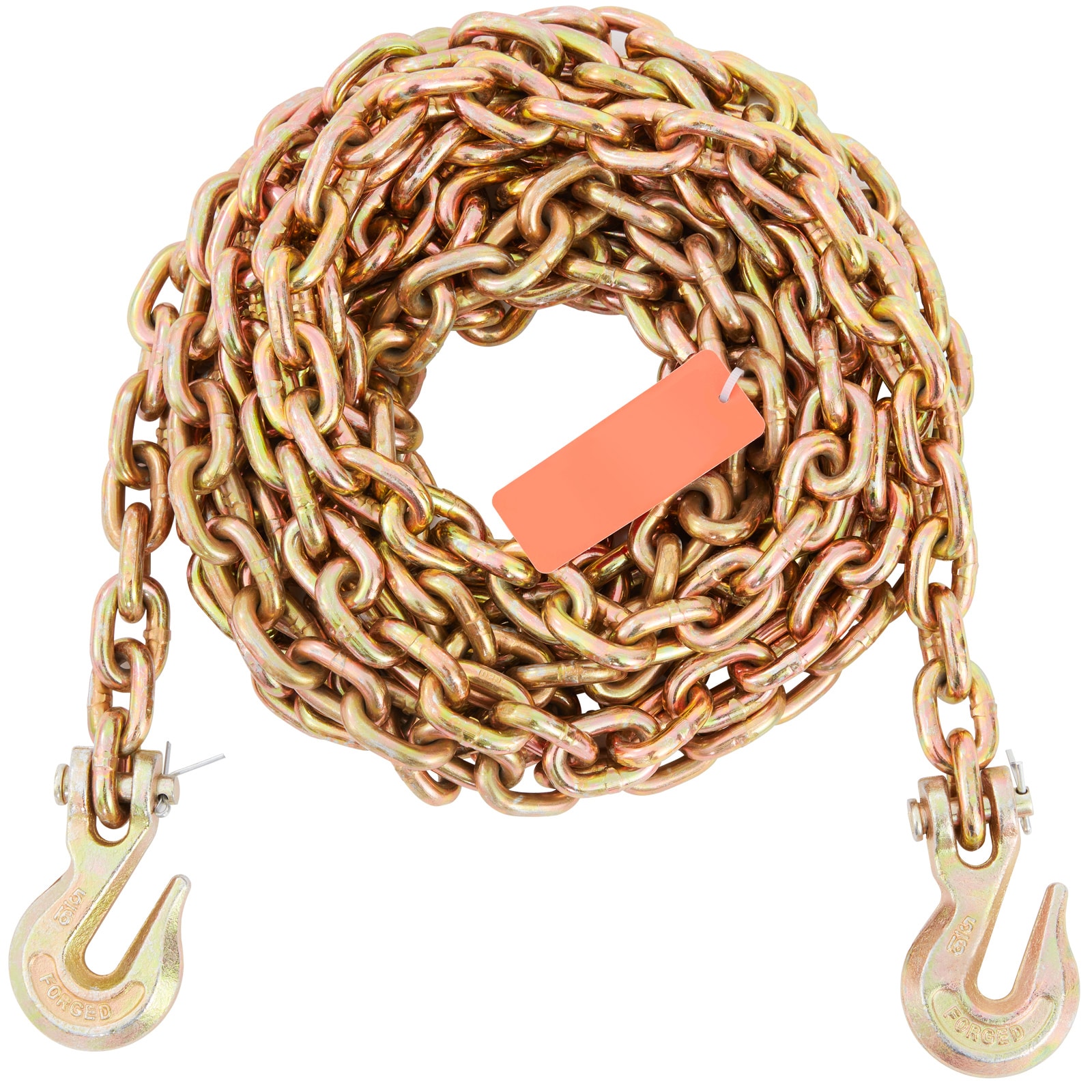 Mecale 5/16-in x 20-ft Grade 80 Transport Binder Chain 4900 lb Grab Hooks DOT Galvanized Gold 2-Pack