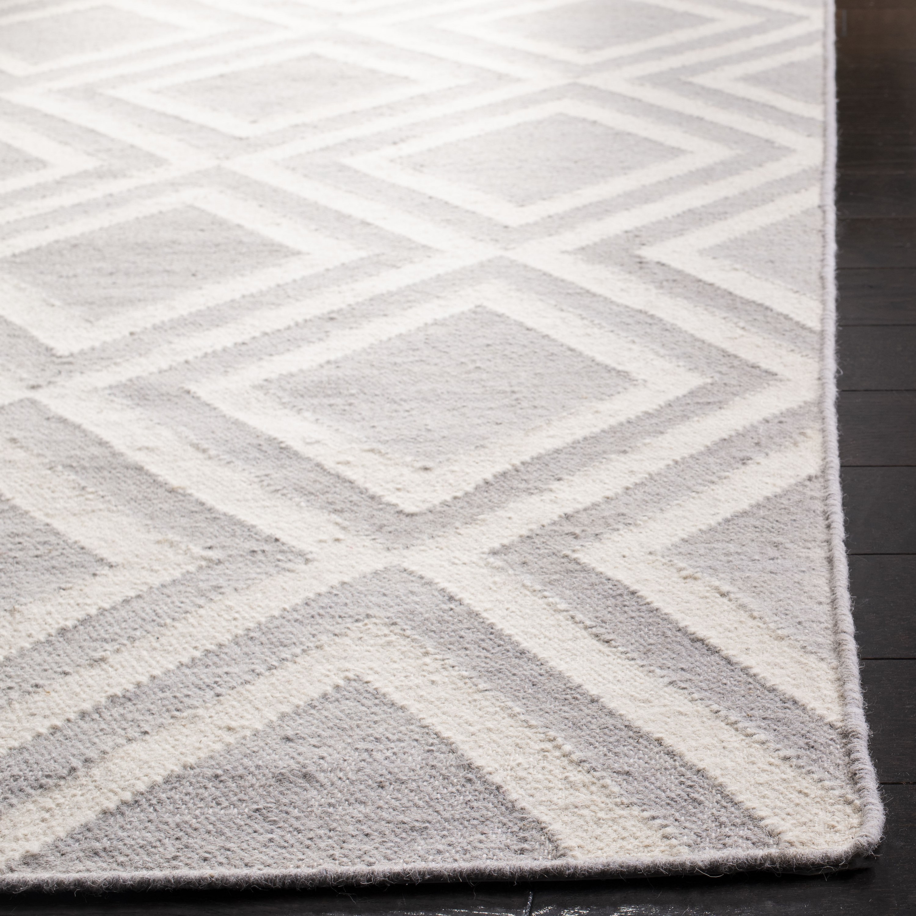 Gray and Ivory Geometric Wool Runner Rug, 2'6" x 8'
