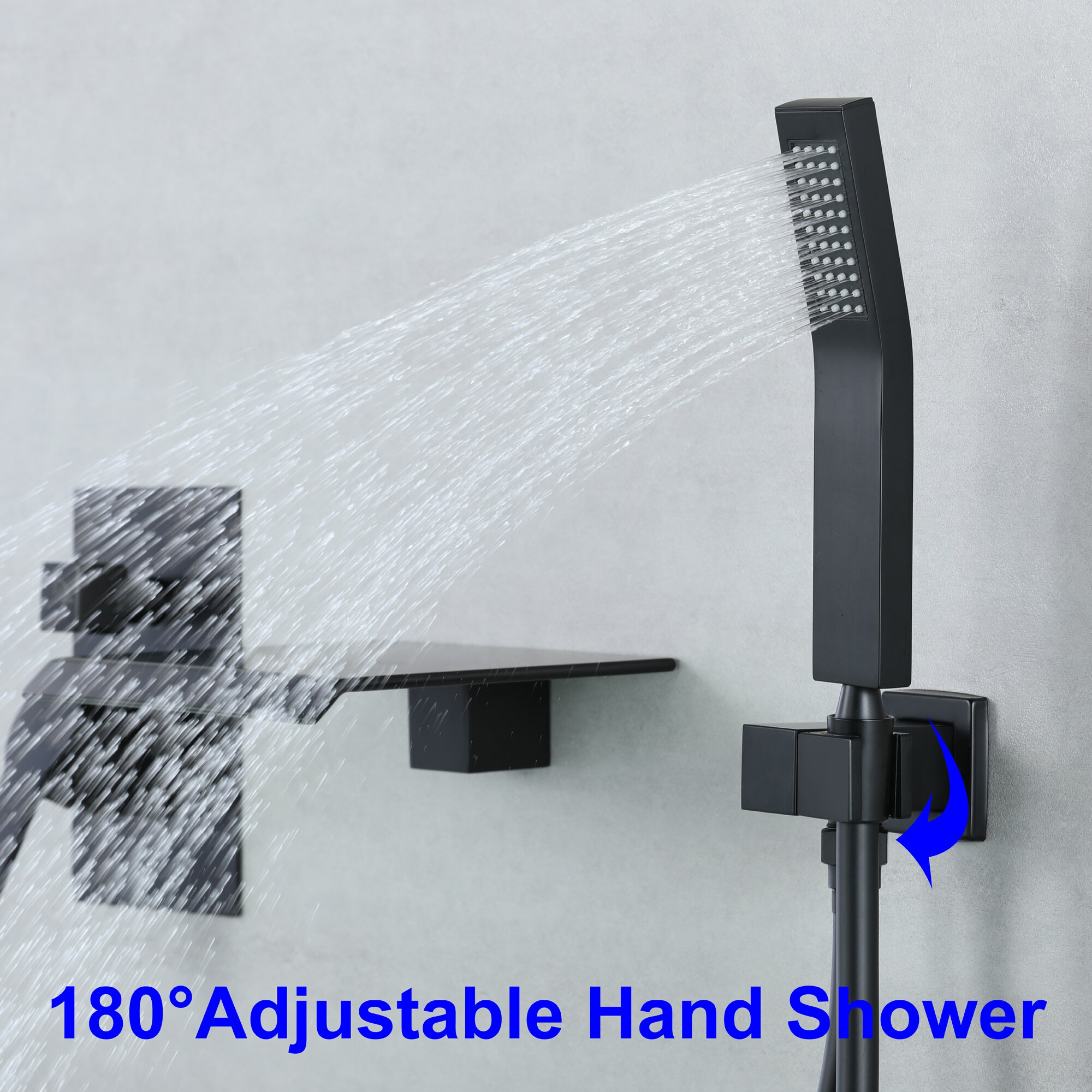 WELLFOR Matte Black 1-handle Wall-mount Waterfall Bathtub Faucet with ...