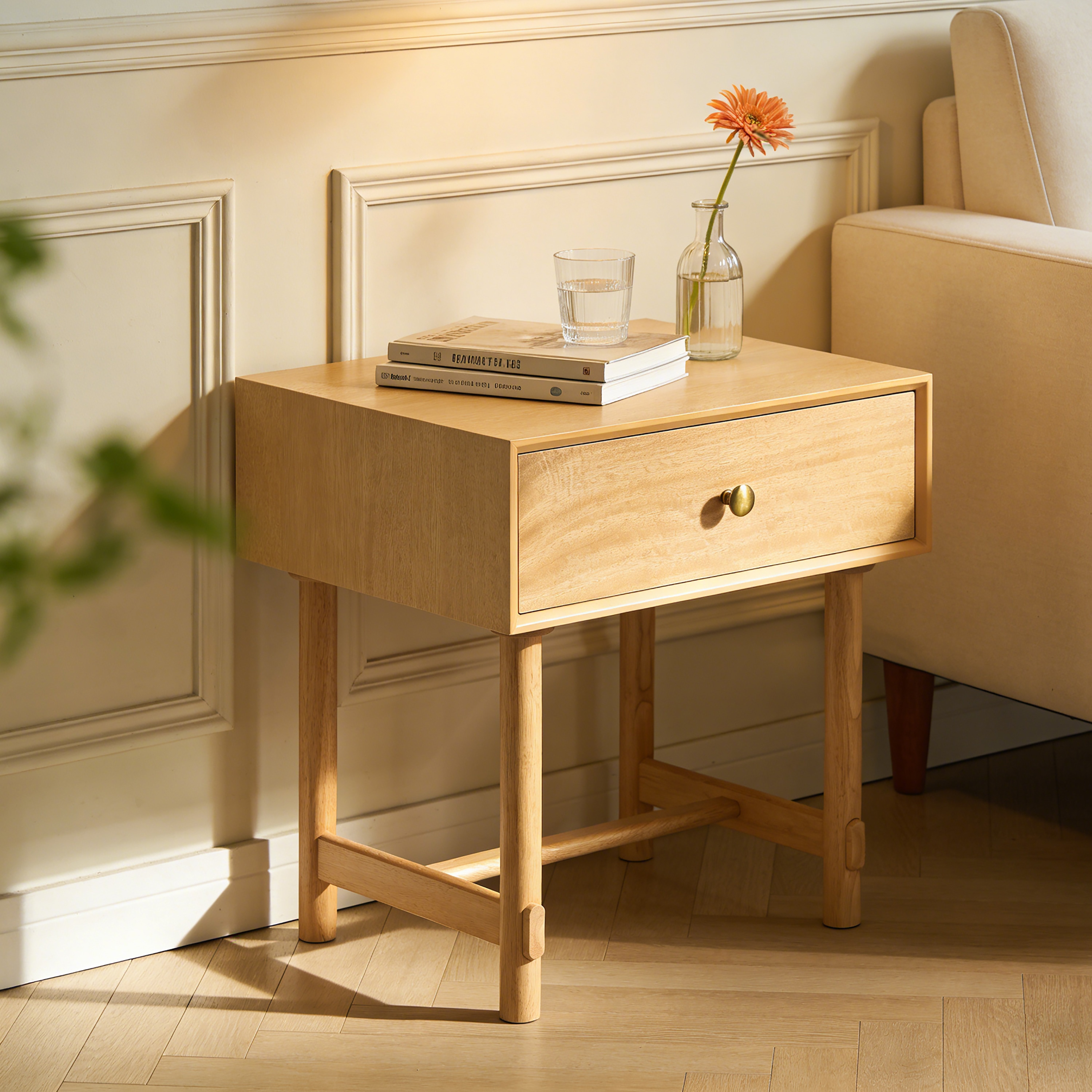 Christopher Knight Home Natural 1 Drawer Wood Nightstand with 4 Legs