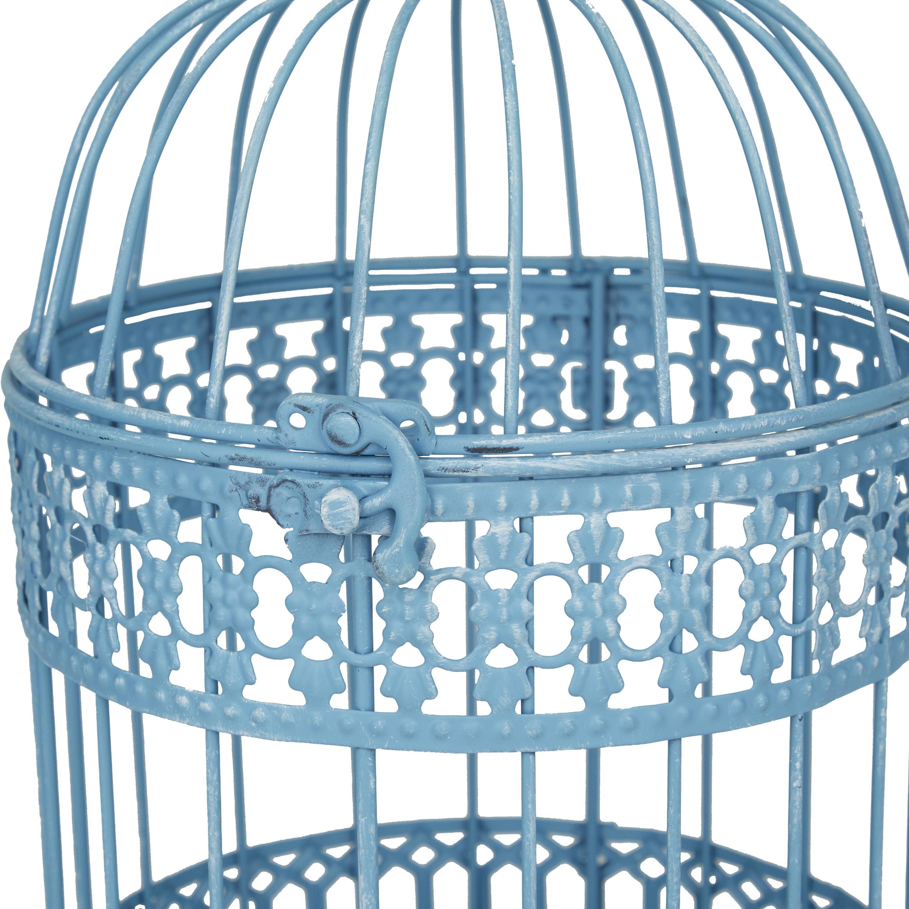 Blue Metal Birdcage Set with Latch Lock and Hanging Hook