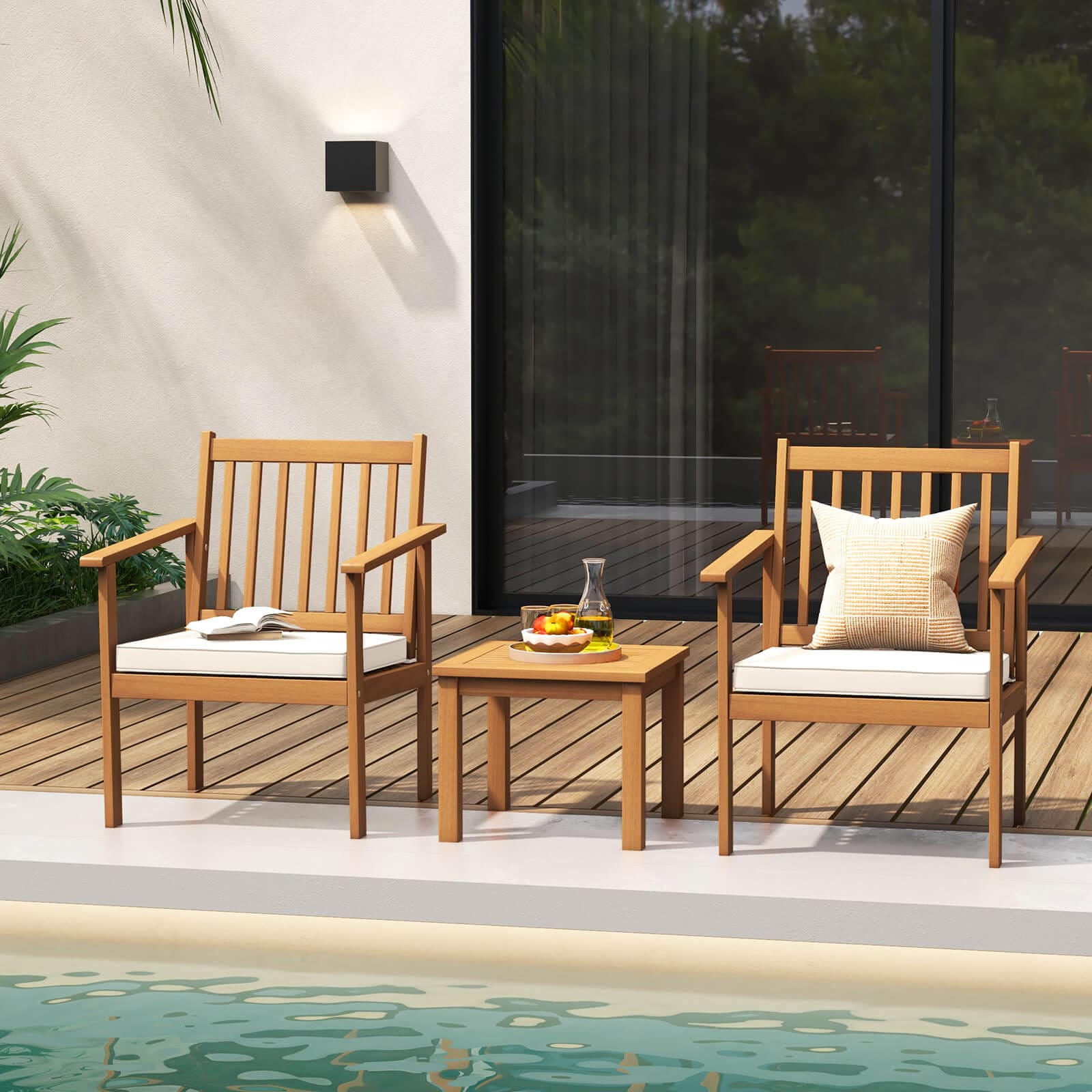 Forclover HYFW-094WH 3 -Piece Patio Conversation Set with Off-white Cushions
