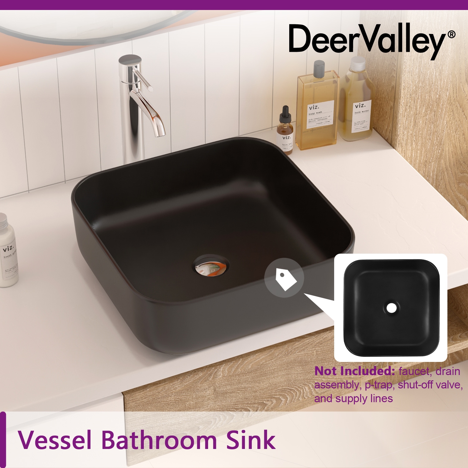 Matte Black Ceramic Square Above-Counter Bathroom Sink