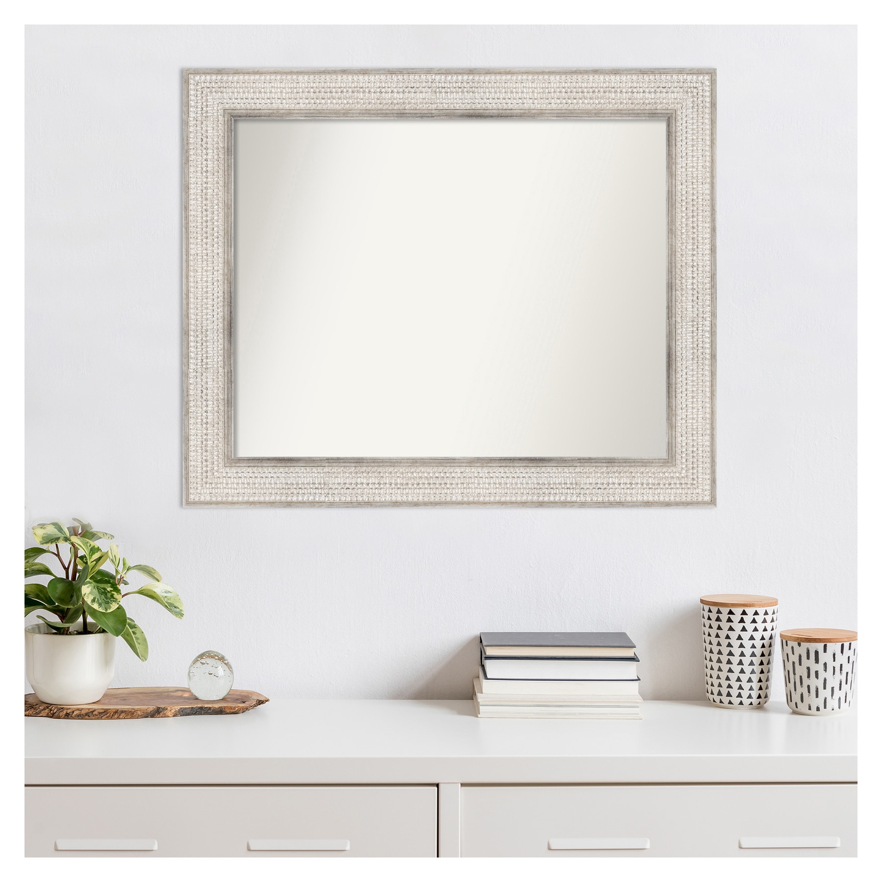 Trellis Silver Wood Rectangular Bathroom Wall Mirror