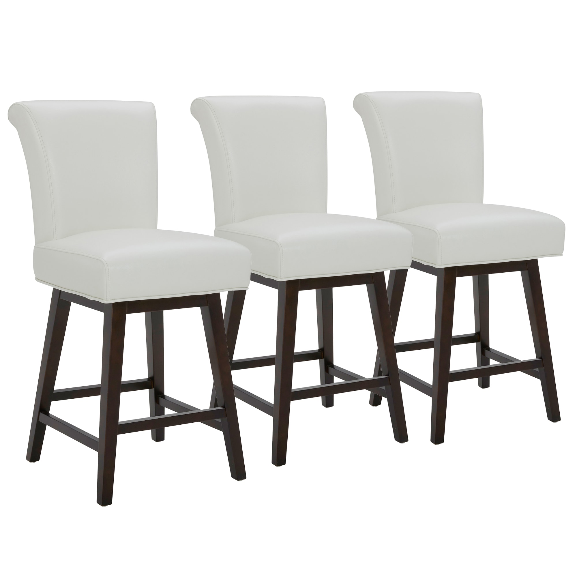 Circle 55 3-LWSY606D-PU167 3 -Set Pure White 26-in H Counter height Square seat Upholstered Swivel Wood Bar Stool and Back