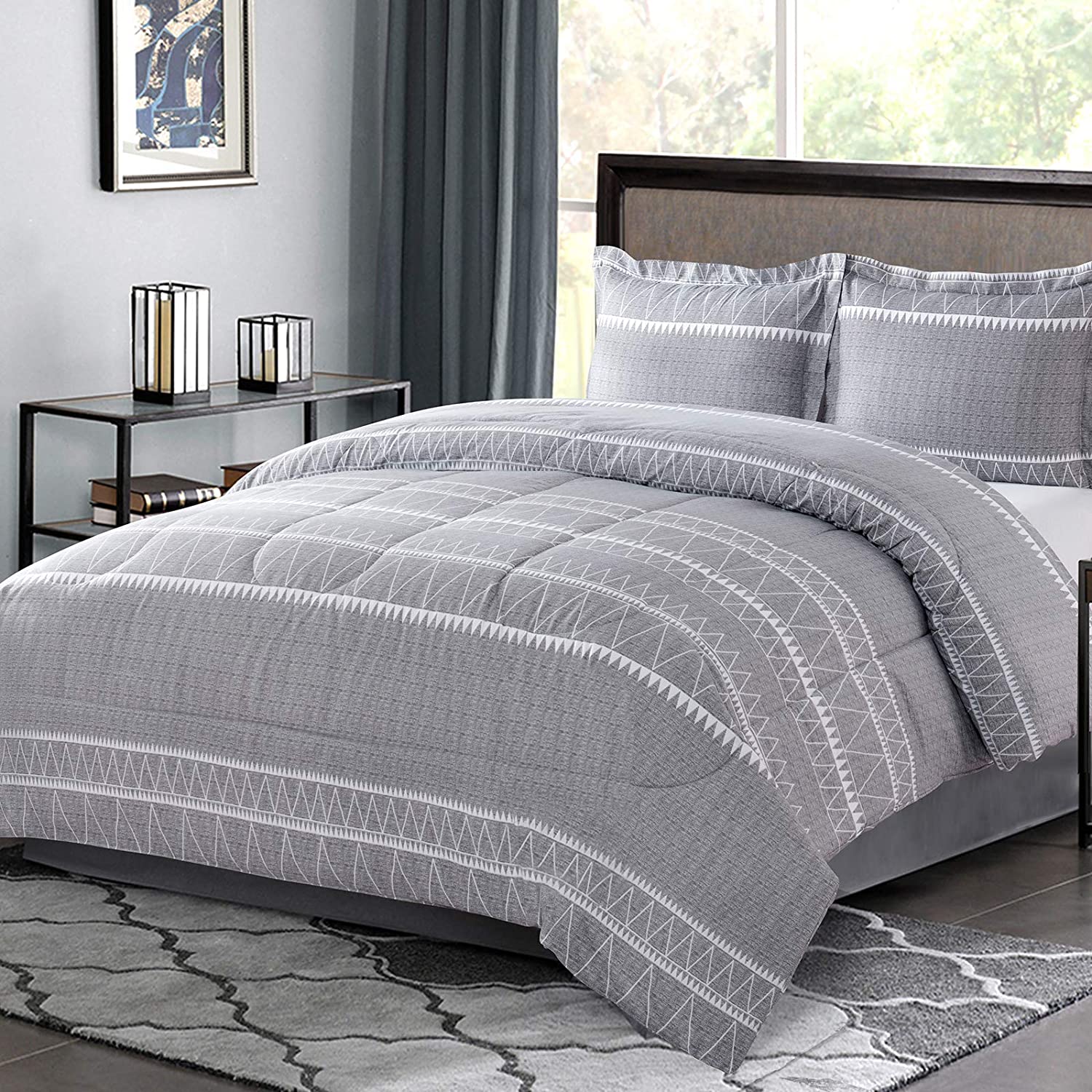 Size Double 3Pcs Bedspread Set Comforter Set Curtains_ UK Fast King 