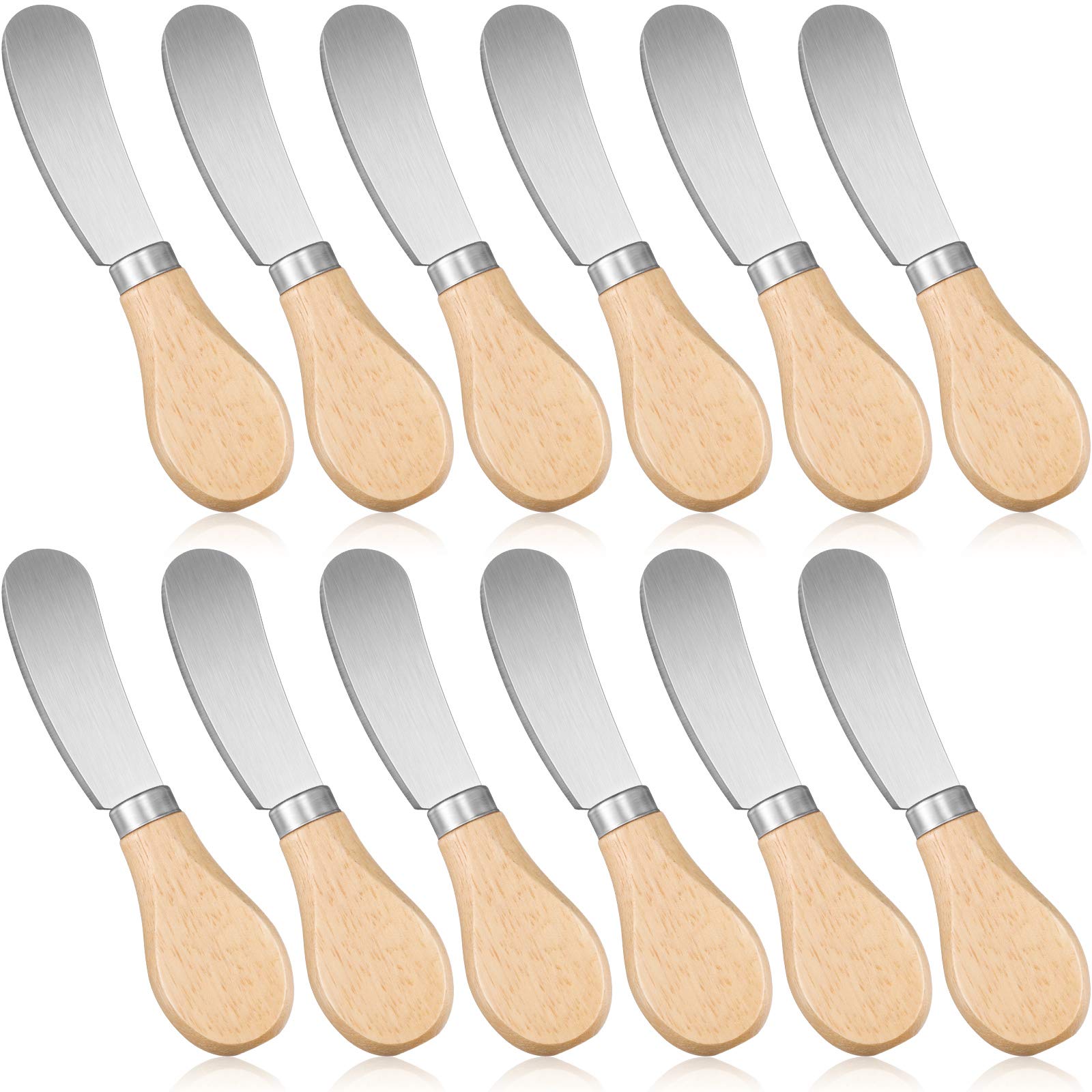 LILILIAN FMY  12 Pieces Cheese Spreaders Stainless Steel Butter Knives with Wooden Handles 4.7 Inch for Kitchen Dining and Entertaining