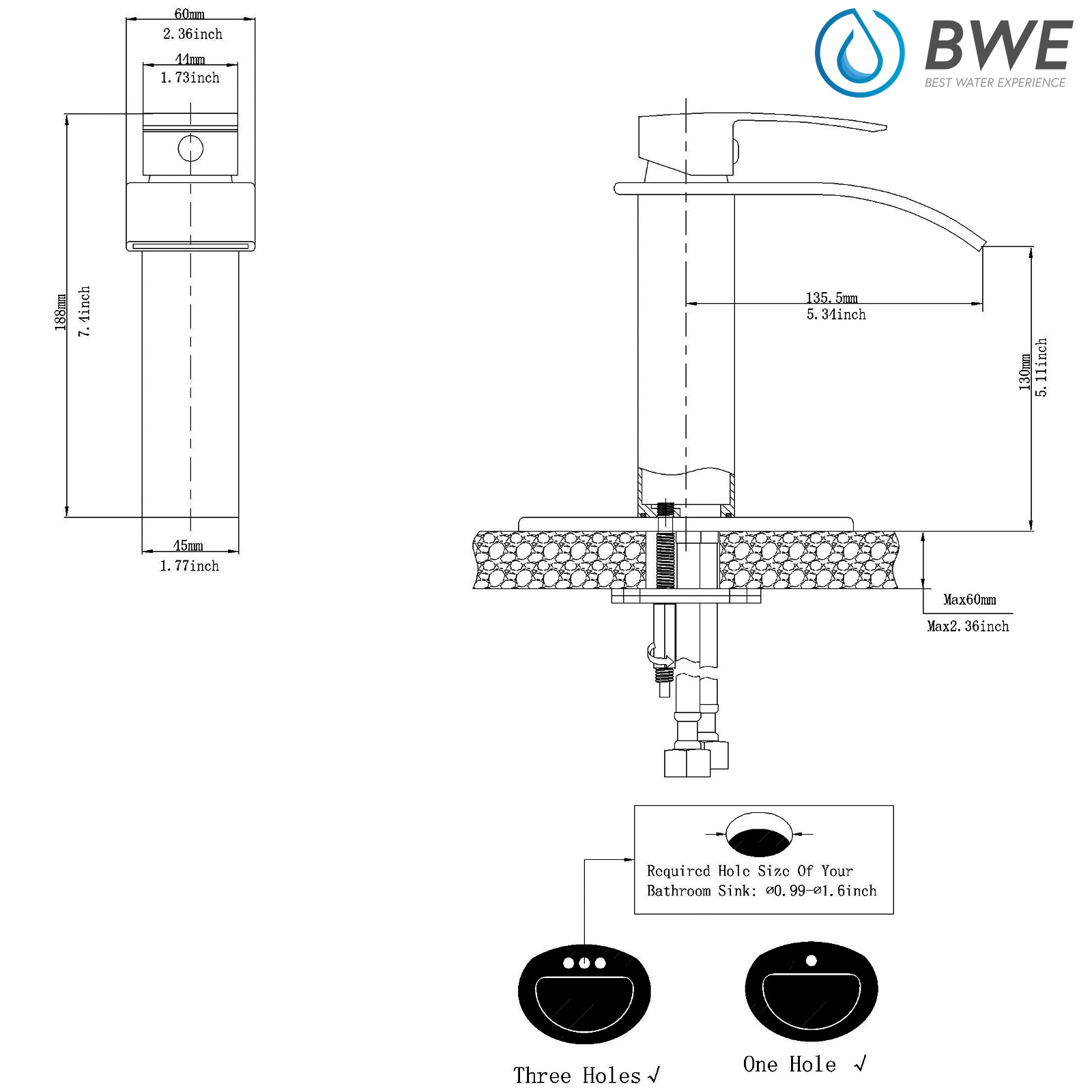 BWE Matte Black Single Hole 1-Handle Waterfall Bathroom Sink Faucet ...