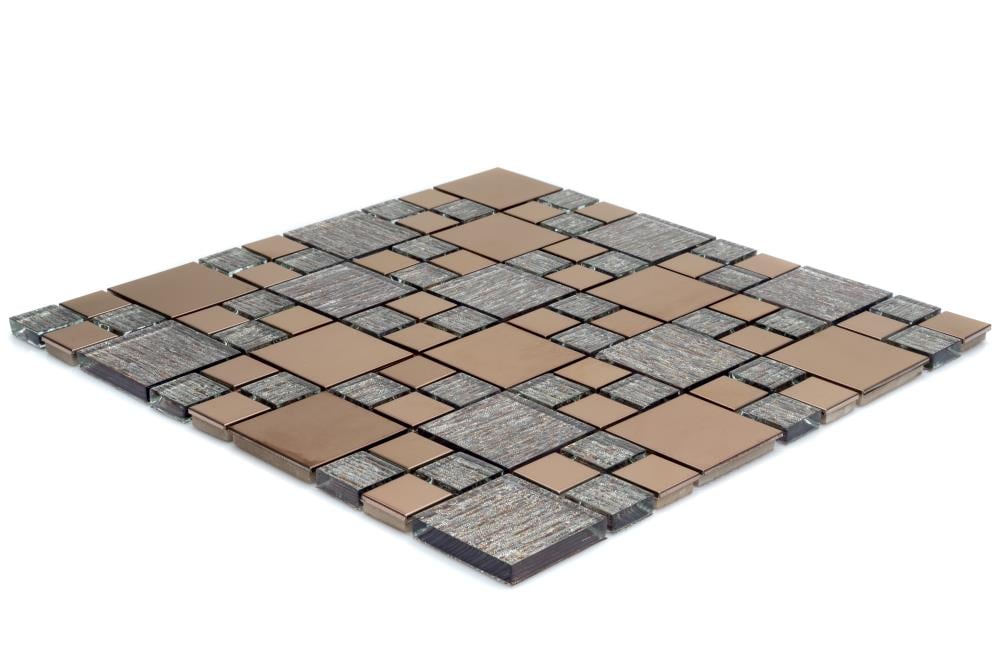 House Of Mosaics Sample Copper Luxe Copper Effect 4 In X 4 In Multi Finish Glassmetalstone 1841