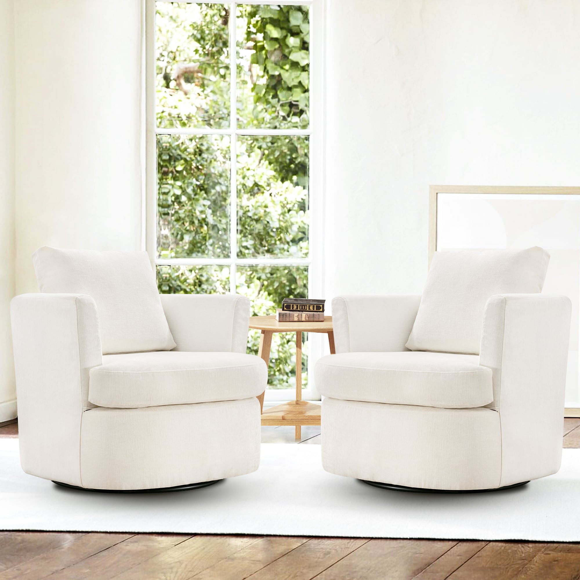 LUE BONA 2SN-003-01LS 2 Modern Beige Chenille Swivel Barrel Chair