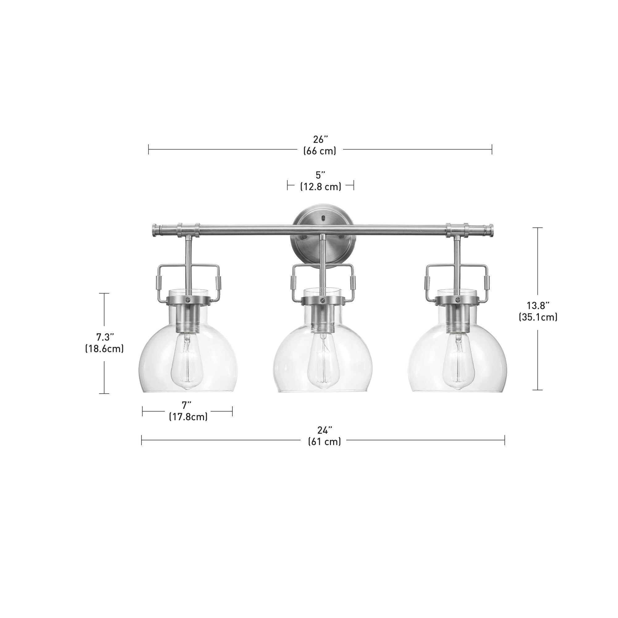 Globe Electric 26in 3Light Nickel/Bushed Industrial Vanity Light at