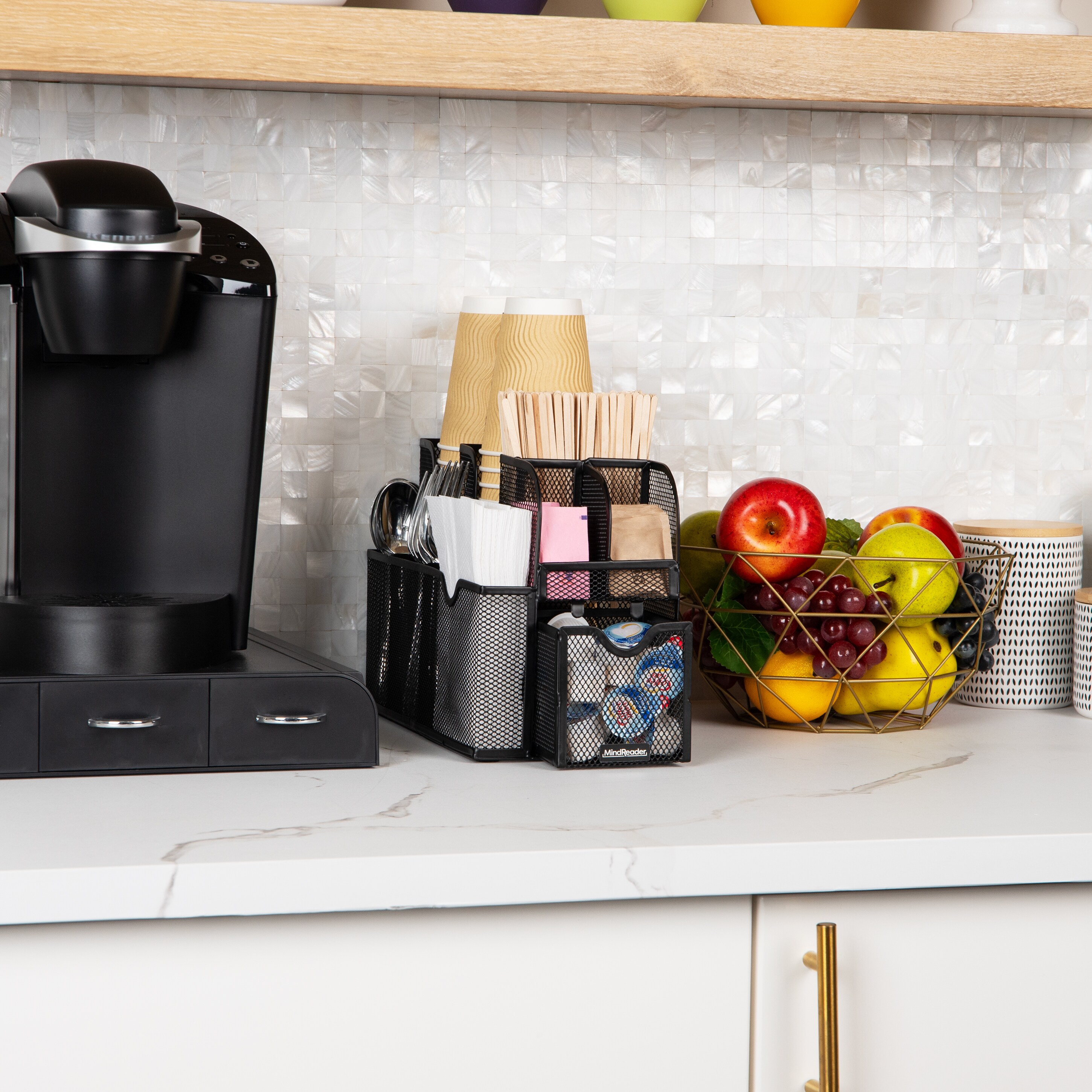 Black Metal 11-Compartment Coffee and Condiment Organizer