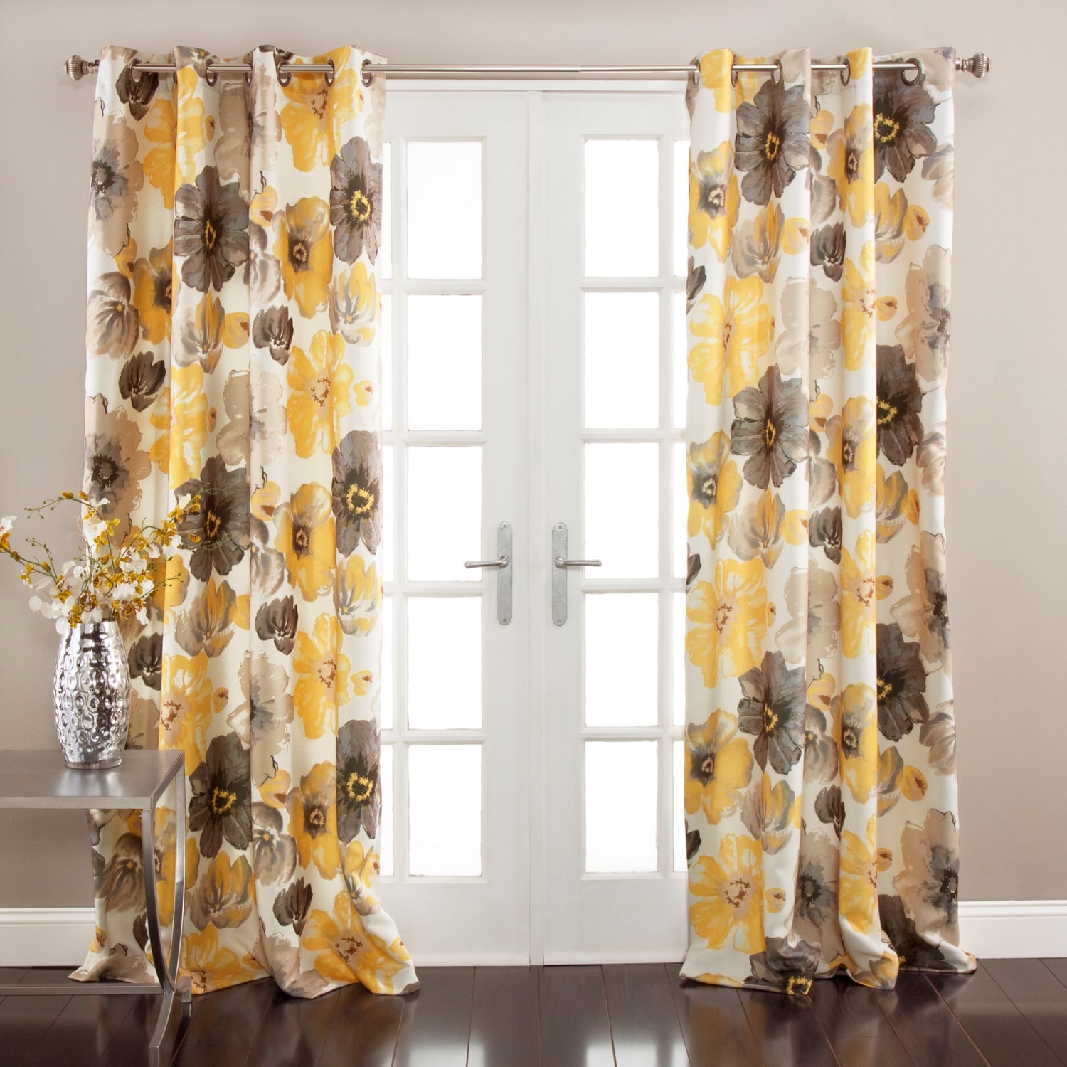 Lush Decor C28926P14-000 84-Inches Yellow Floral Light filtering Grommet Curtain panel pair