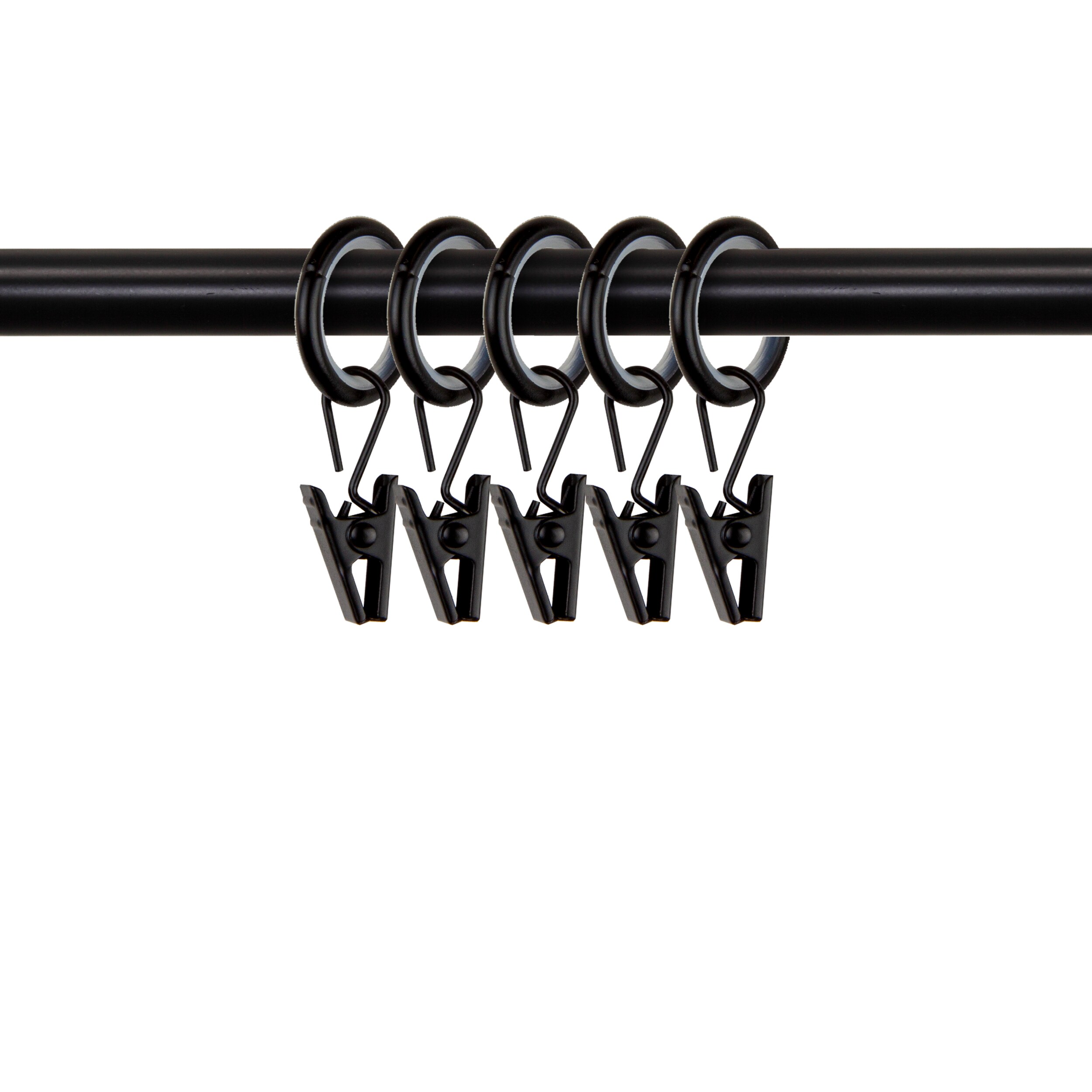 Hart & Harlow L-DR35-12 5/8 inch Noise-Canceling 0.625-Inches Black Steel Curtain ring with clip