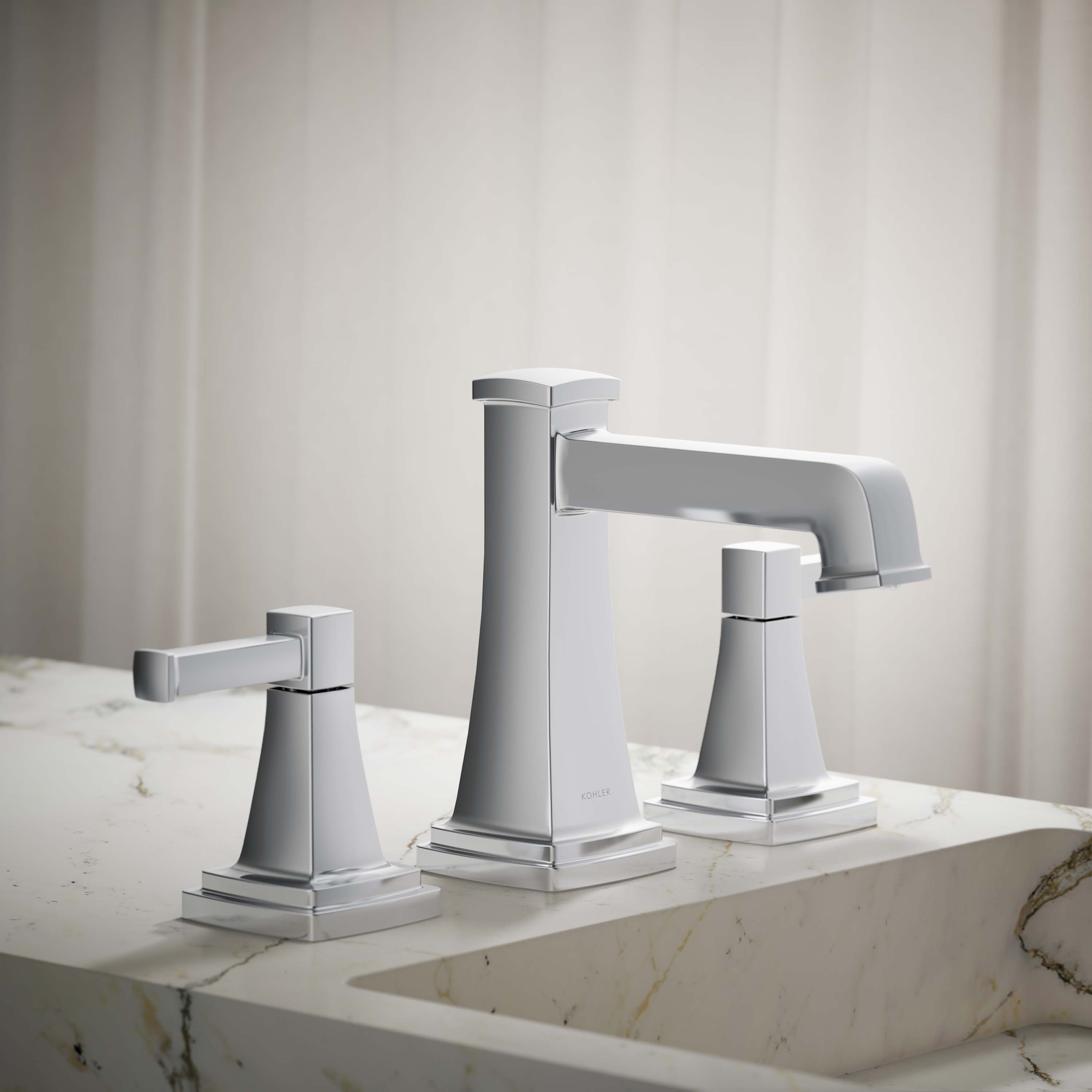 KOHLER 27399-4-CP Riff Polished Chrome Widespread 2-handle WaterSense Low-arc Residential Handle Bathroom Sink Faucet