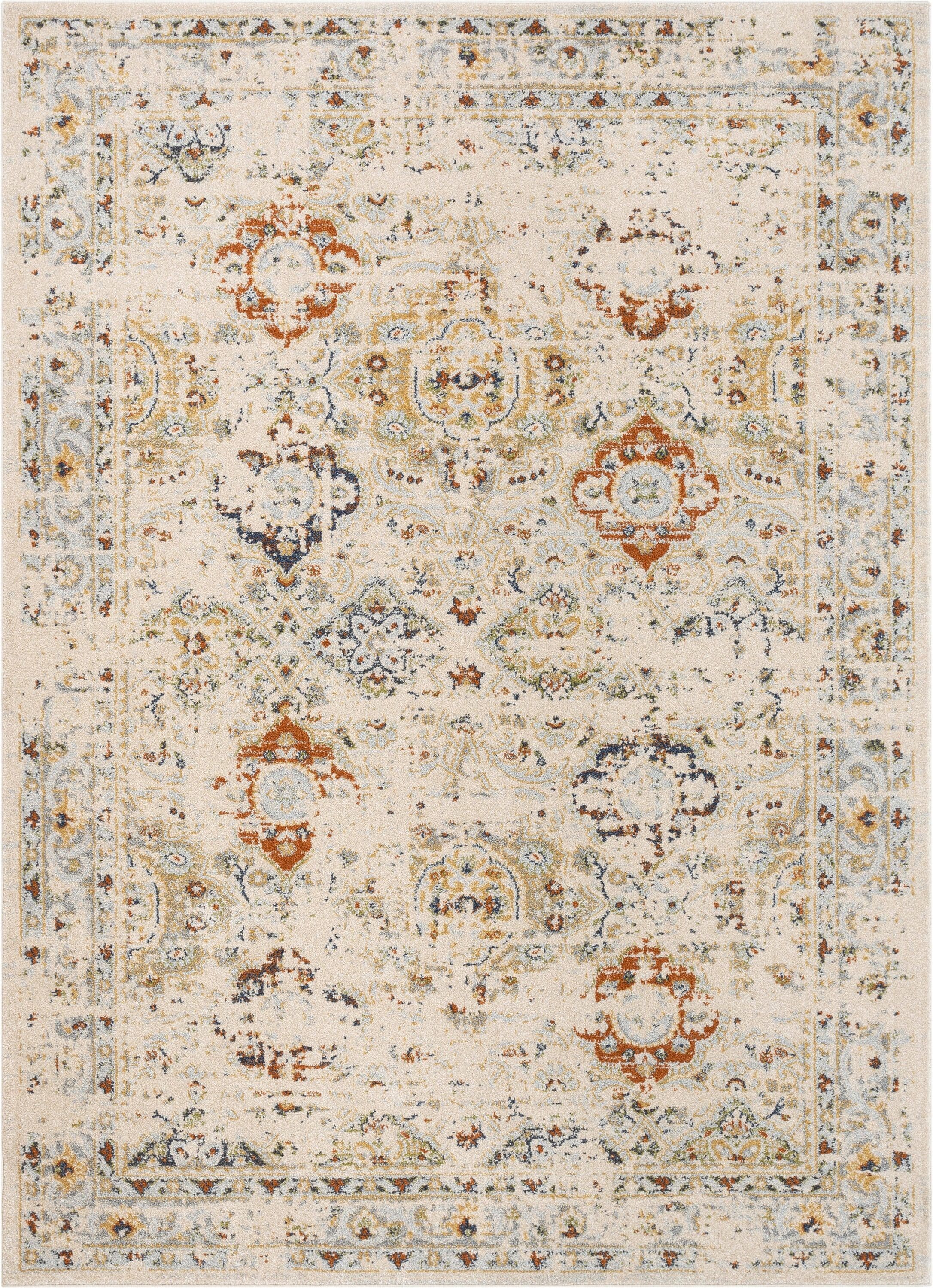 Cream and Red Distressed Vintage Rectangular Area Rug