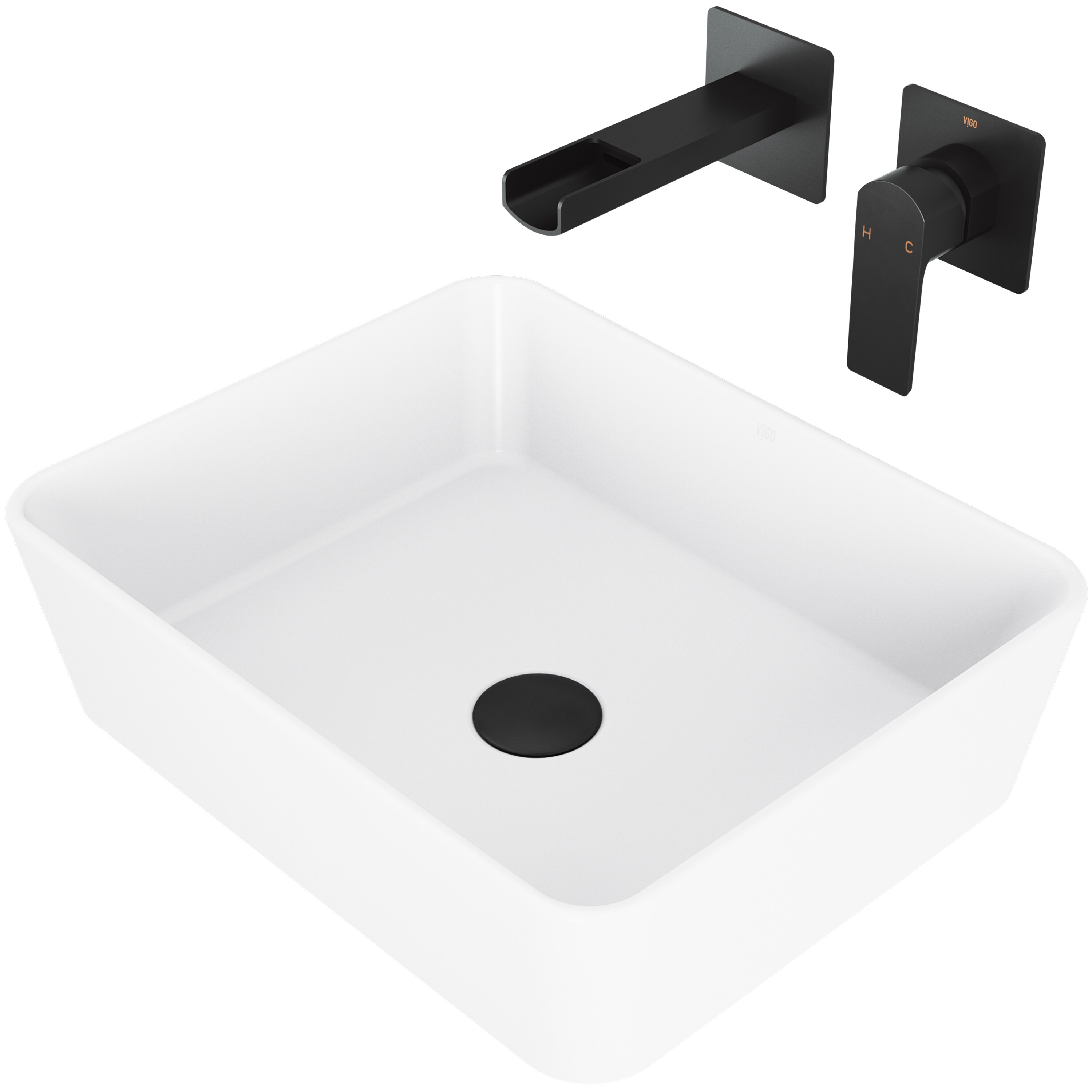 VIGO VGT981 Vessel sink Matte White Matte Stone Vessel Rectangular Modern Bathroom Sink with Faucet and Drain Included (18-in x 14-in)
