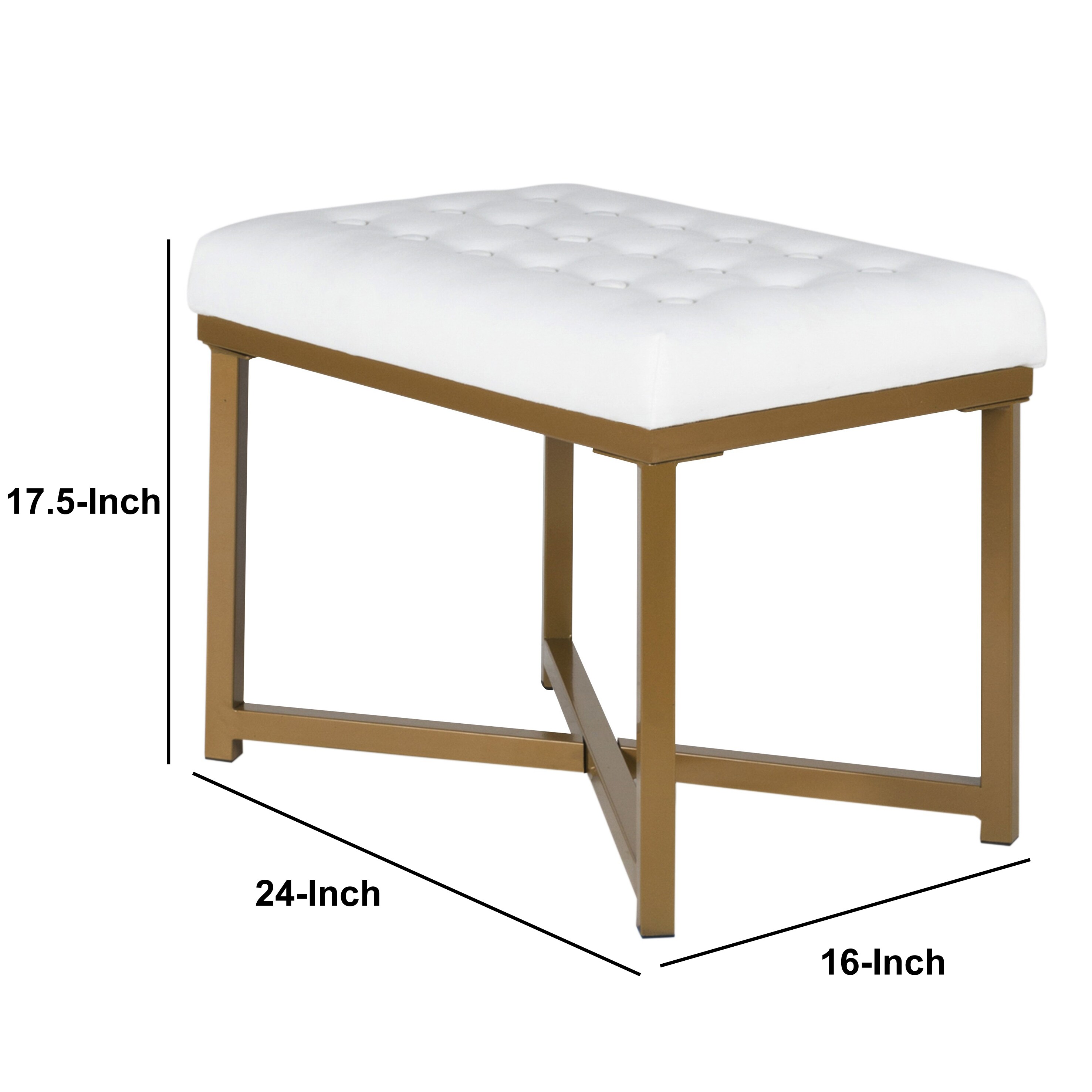 Benzara Modern White And Gold Accent Bench 24-in X 16-in X 17.5-in In 