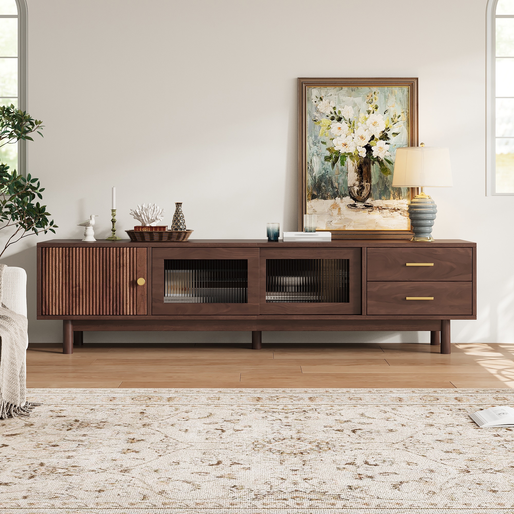 Fun Orange TV Stand Modern/Contemporary Dark Brown 70.87-in W TV cabinet ( Accommodates TVs up to 80-in )