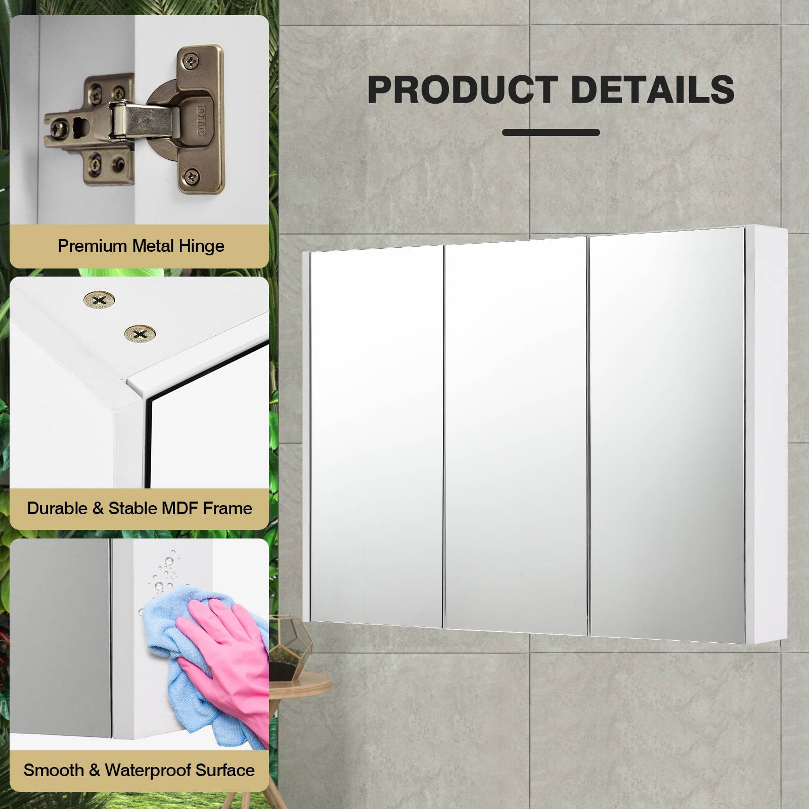 Forclover 35.5-in x 25.5-in Lighted LED Surface Mount White Medicine Cabinet