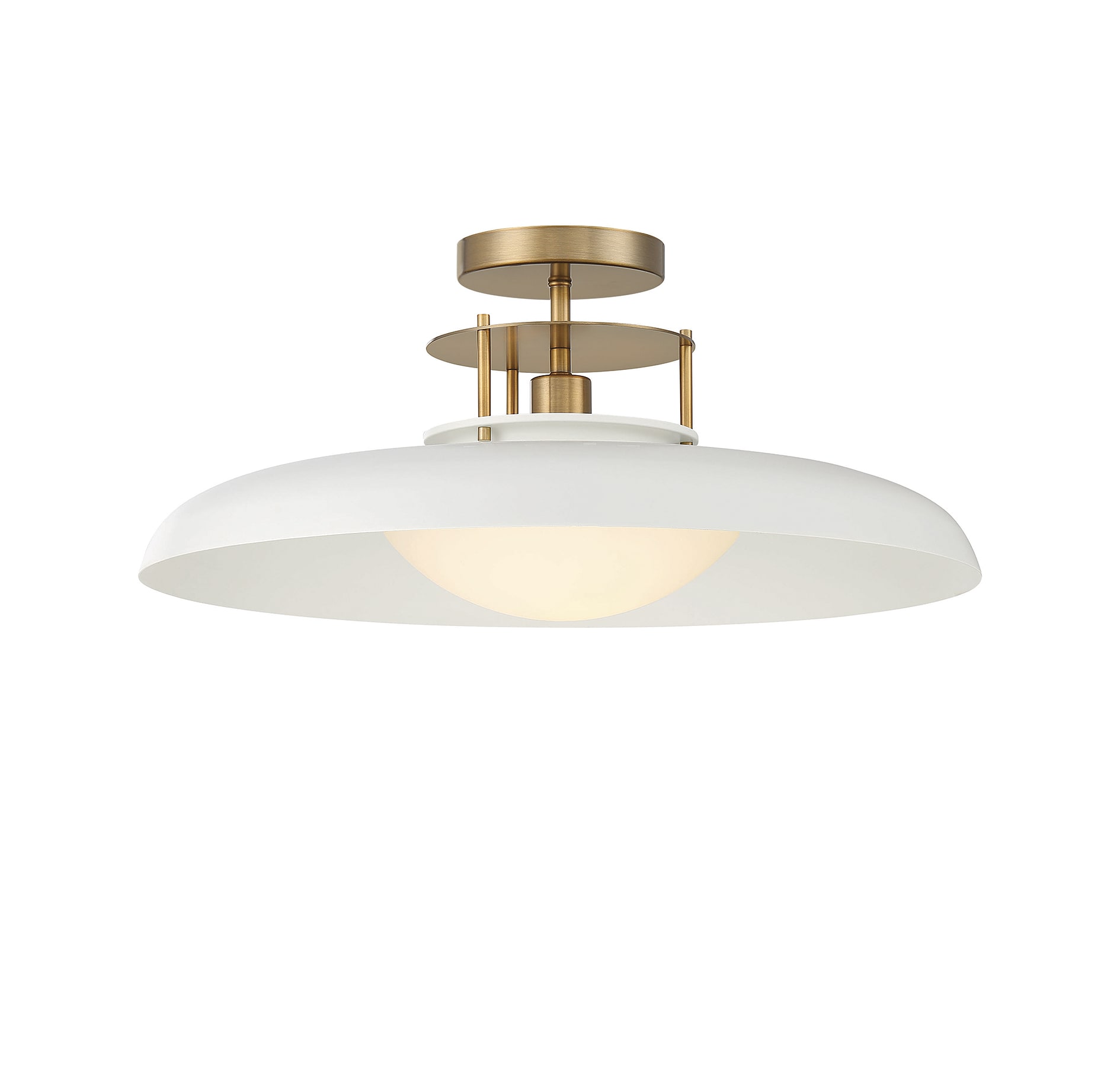Vintage Opal Glass Semi-Flush Mount with Warm Brass Accents