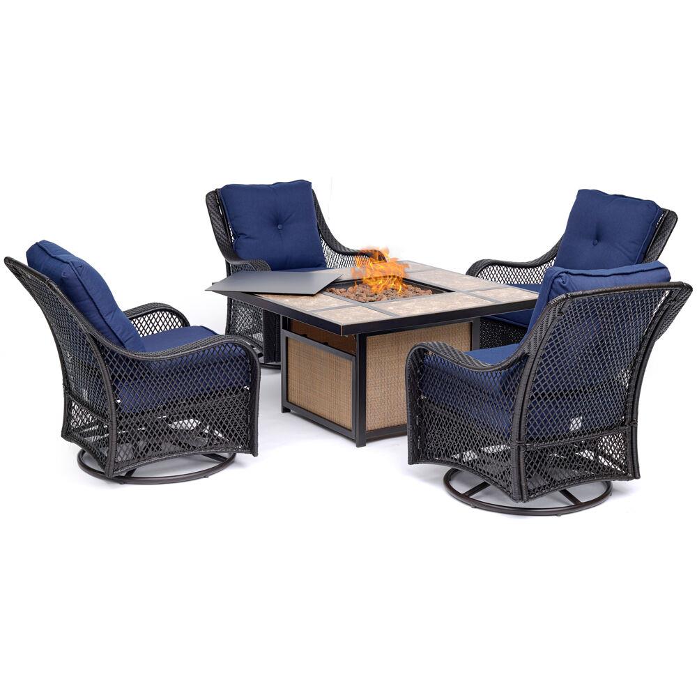 Hanover ORL5PCTFPSW4-NVY Orleans 5-Piece Patio Conversation Set with Blue Cushions