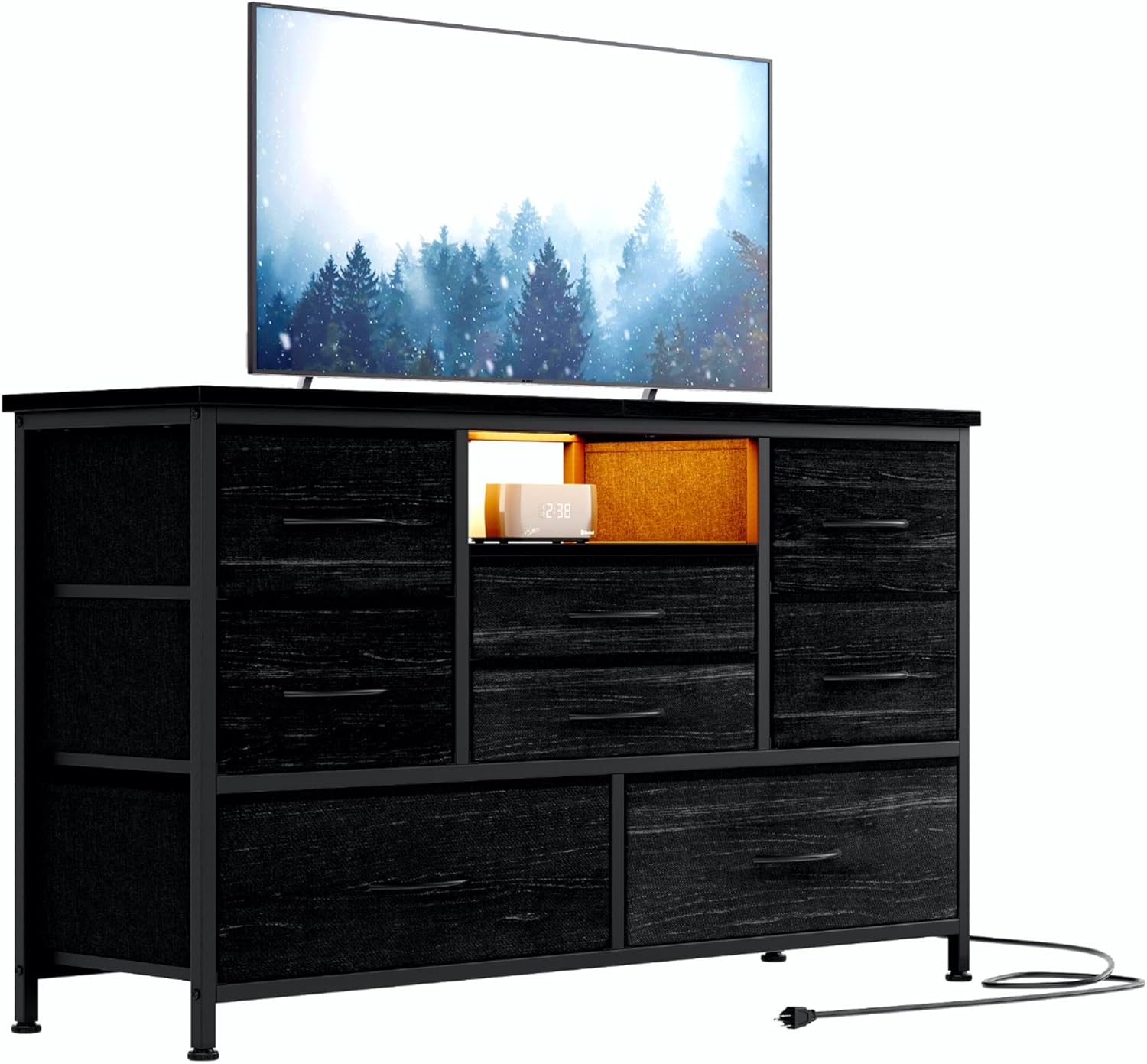 Qeetex LHF-DYQ-PHO-0YKZMYUB Jojoka 8-Drawer LED Dresser TV Stand with Power Outlet for 55  TV   Wide Storage Chest for Bedroom  Living Room   Entryway  Wood Top Console Table with 22 Light Modes