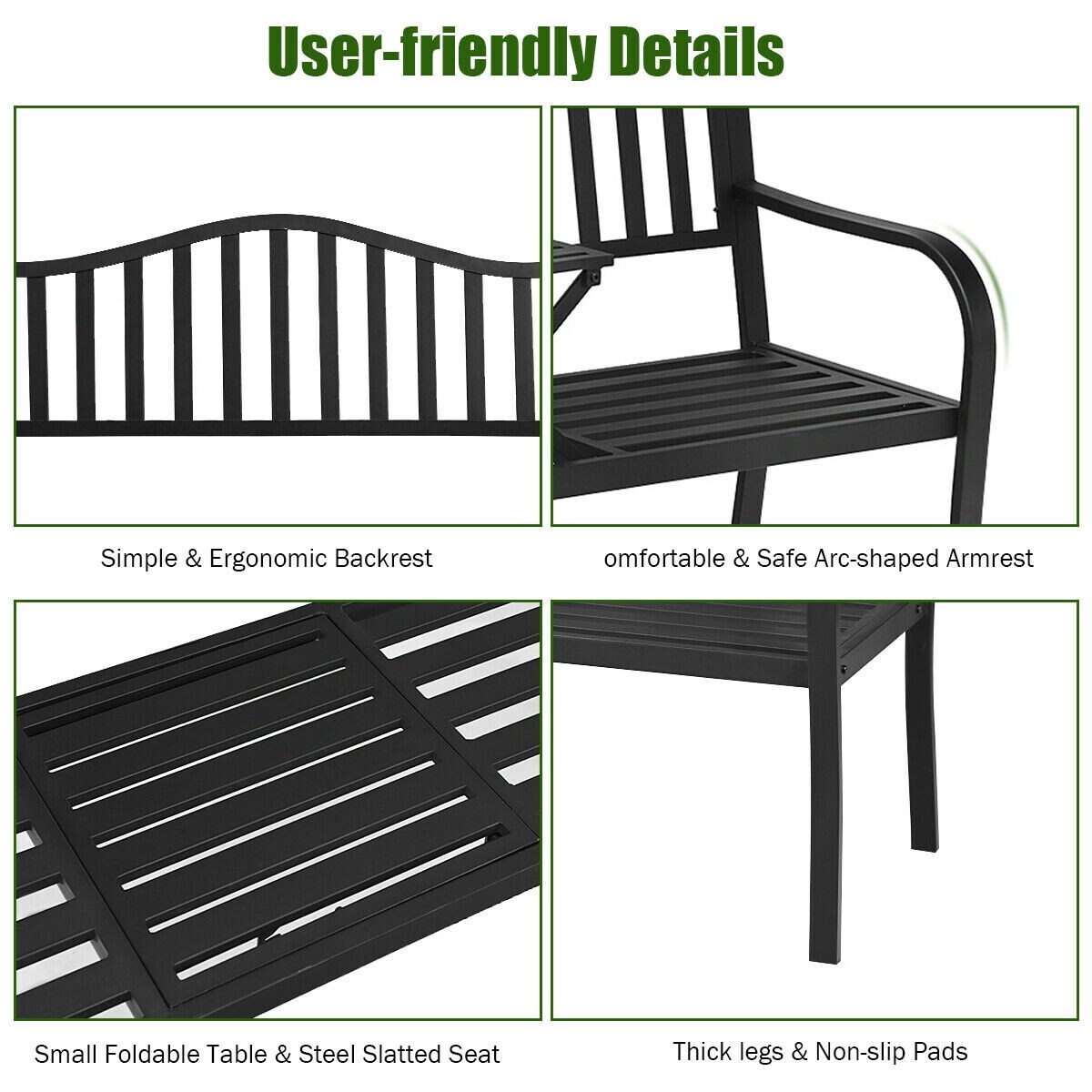 CASAINC 59.5-in W x 36-in H Black Steel Garden Bench in the Patio ...