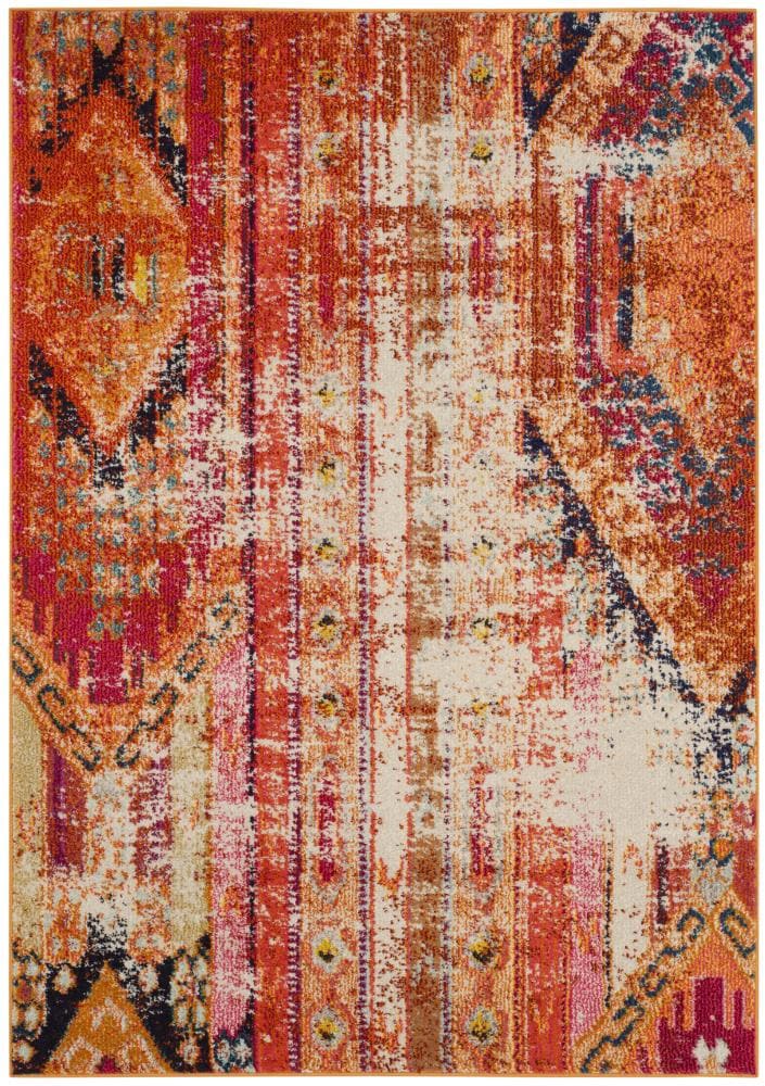 Safavieh MNC222H-3 Monaco Kolby 3 x 5 (ft) Loomed Polypropylene Orange/Multi Rectangular Indoor Distressed/Overdyed Southwestern Throw rug
