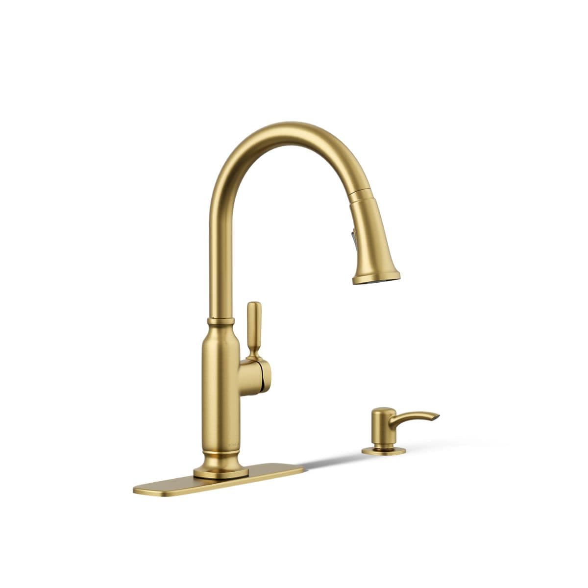 KOHLER R28703-SD-2MB Ealing Vibrant Brushed Moderne Brass Single Handle Deck-mount Pull-down Kitchen Faucet with Sprayer ( Deck Plate Included ) (Soap Dispenser Included)
