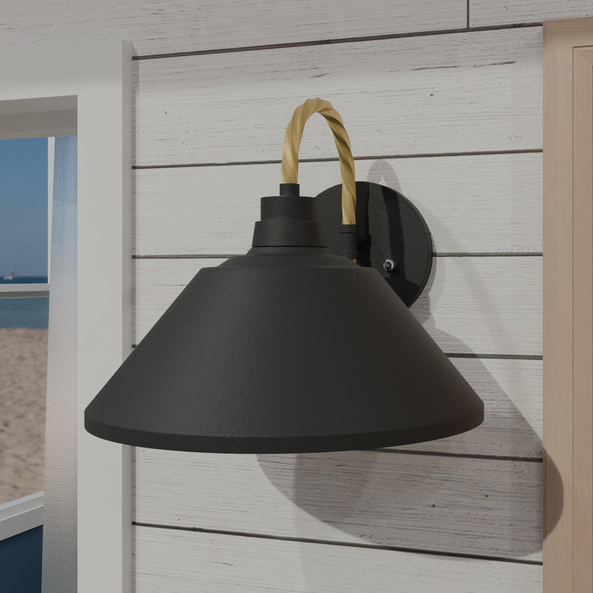 Quoizel LSH8414MBK Longshore 1 -Light 12-in H Matte Black Hardwired Outdoor Wall Light