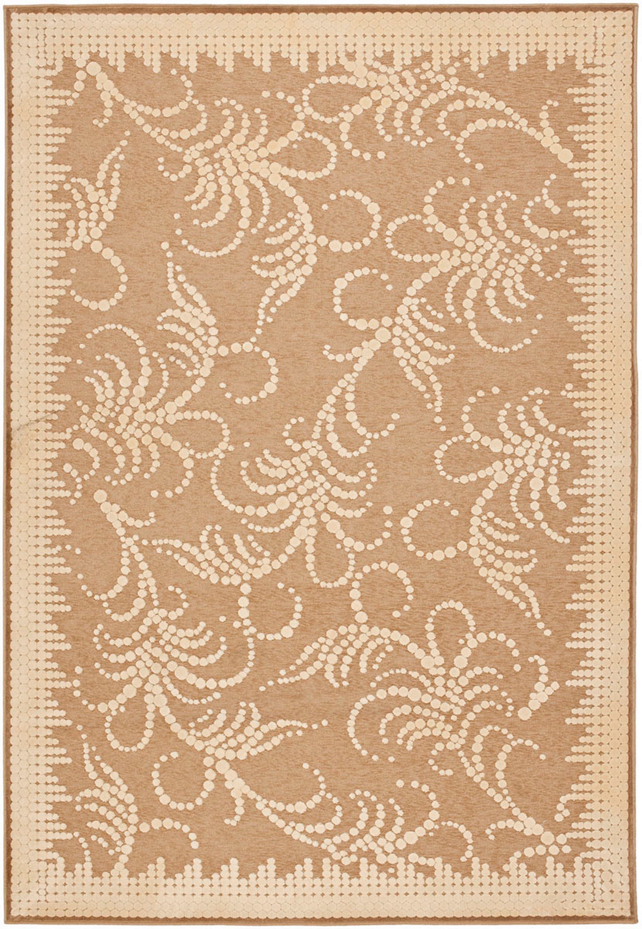 Martha Stewart MSR4449B-4 Fountain Swirl 4 x 6 (ft) Tufted Synthetic Taupe Rectangular Indoor Floral/Botanical Farmhouse/Cottage Area rug