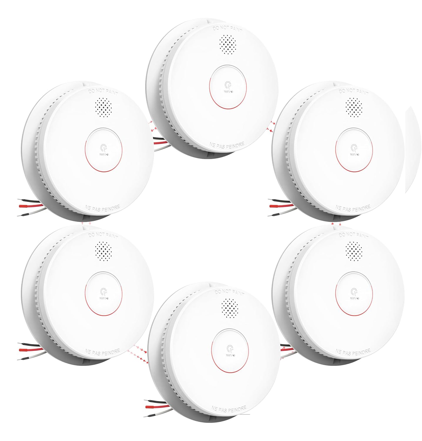 Etokfoks hardwired interconnected photoelectric smoke detector alarm kit with test silence button UL217 10th edition listed six pack #LETH40GEL