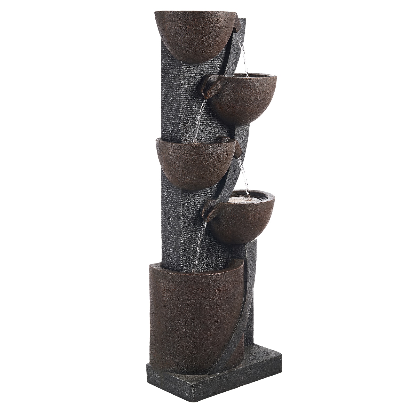 VEVOR Outdoor Water Fountain 49.61 in Height Fountain and Waterfall 5-Tier Floor Standing Jar-Shaped Cascading Fountains with LED Light and Pump for Outdoor Indoor Garden Home Patio and Backyard