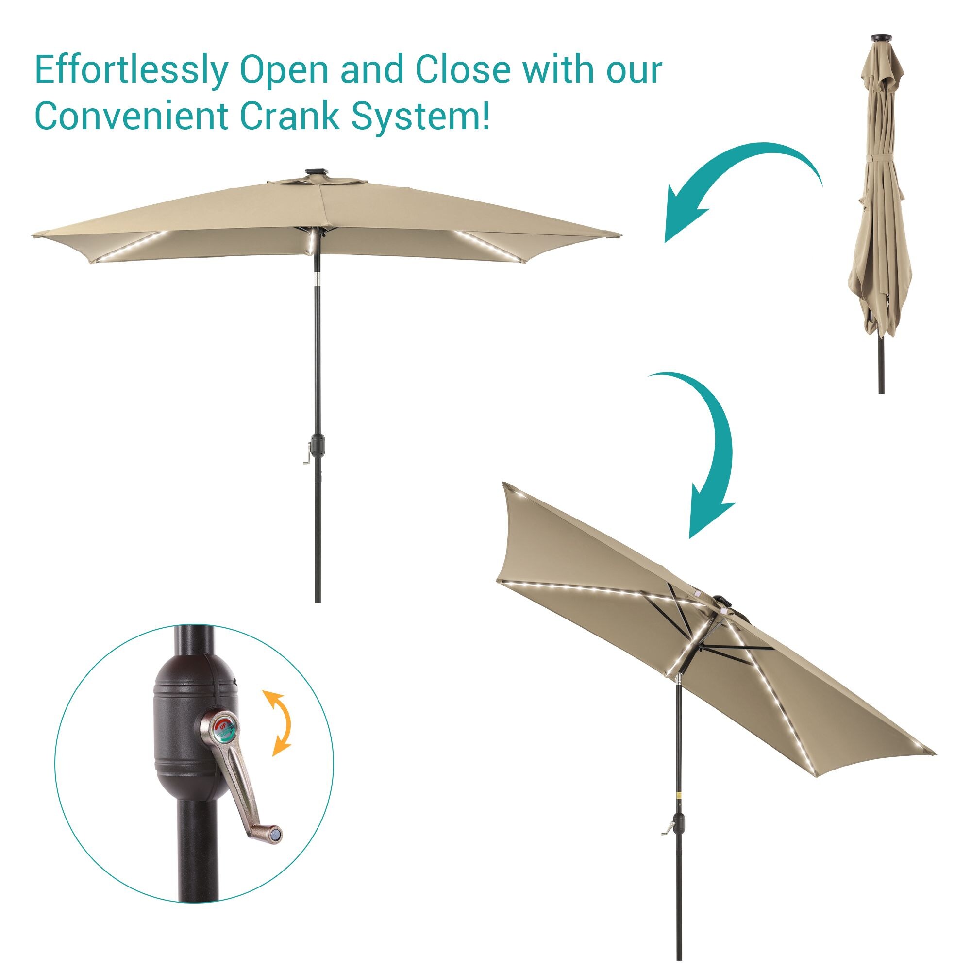 ACEGOSES 9-ft Solar Powered Push-button Tilt Market Patio Umbrella in ...