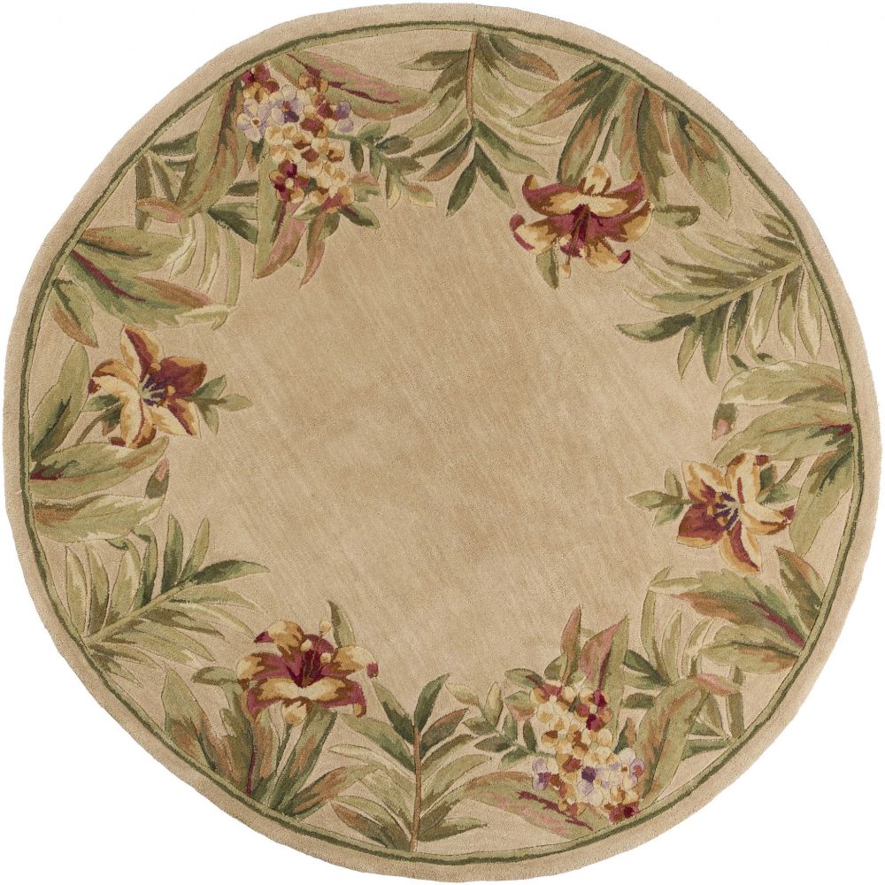 HomeRoots 350215 Bernadette 7 X 7 (ft) Wool Ivory Round Indoor Floral/Botanical Area Rug