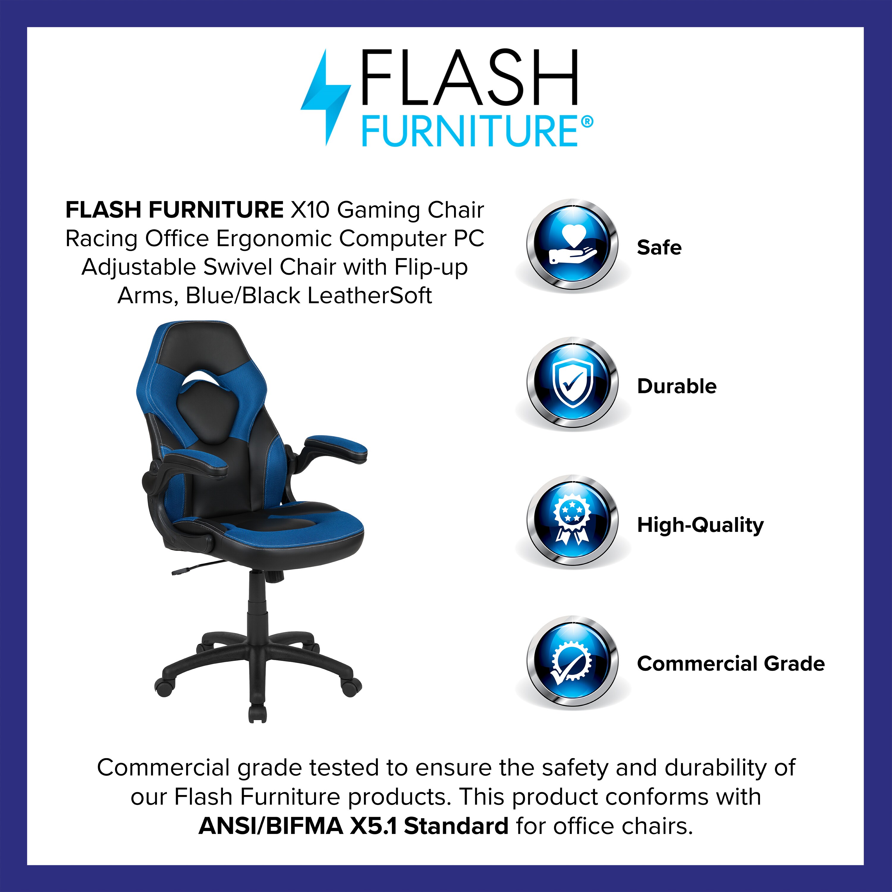 X10 Blue and Black Ergonomic Racing Style Gaming Chair