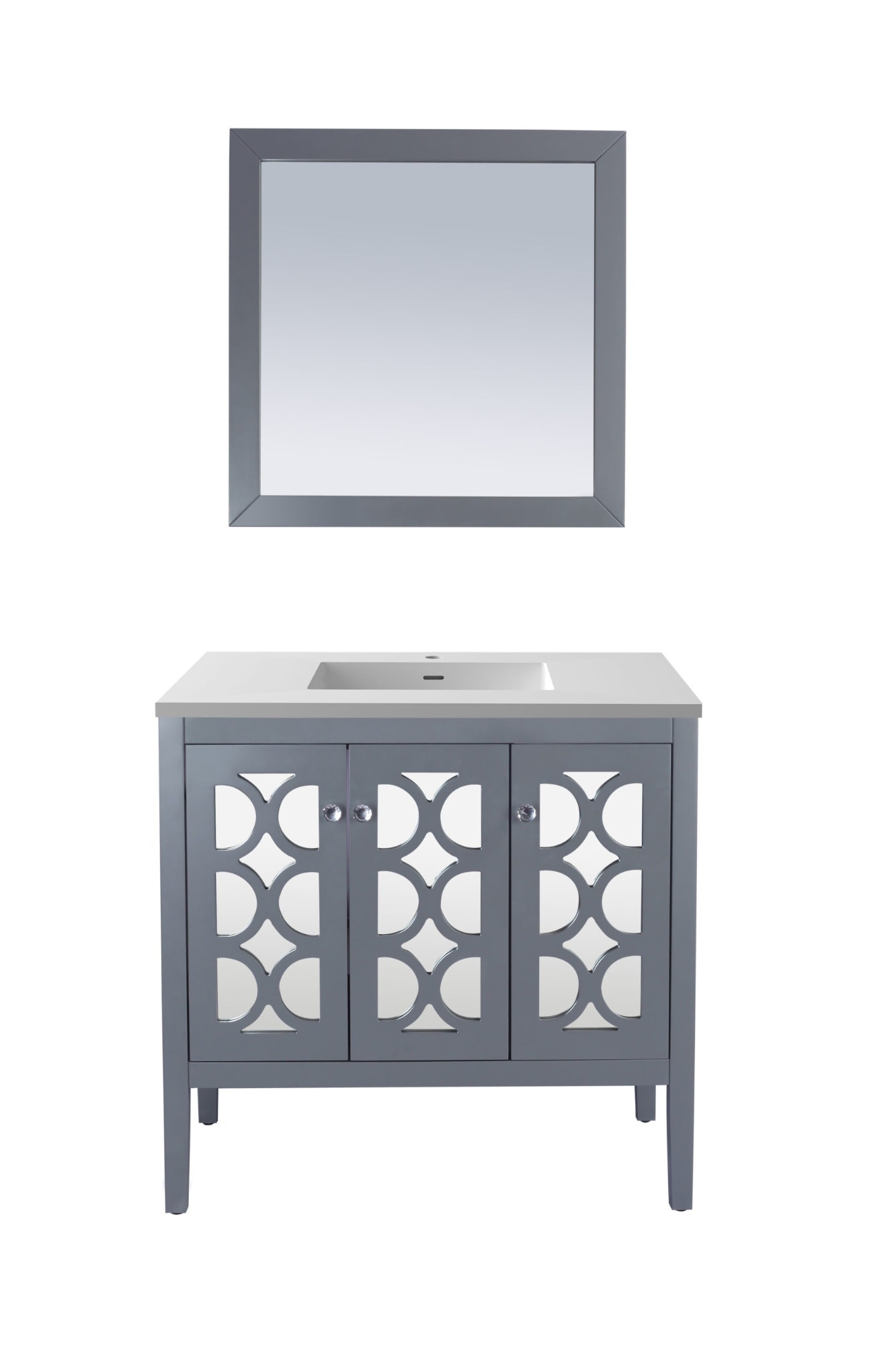LAVIVA -  313MKSH-36G-MW 36 inch Grey Vanity with Matte White VIVA Stone Solid Surface Countertop