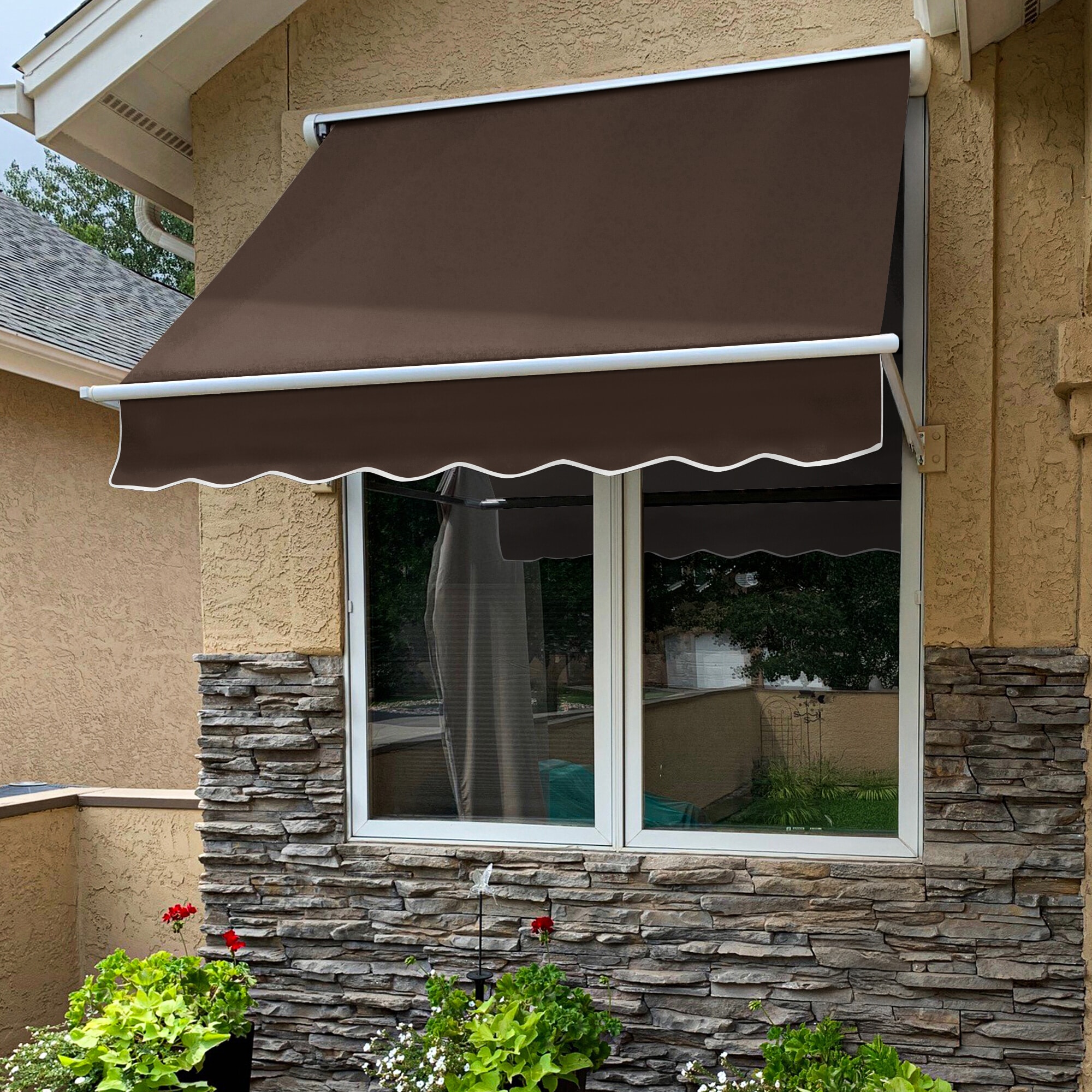 Awntech MS5-L-BR Mesa 64.5-in Wide x 24.0-in Projection x 24.0-in Height Fabric Brown Solid Manual Retractable Window/Door Awning