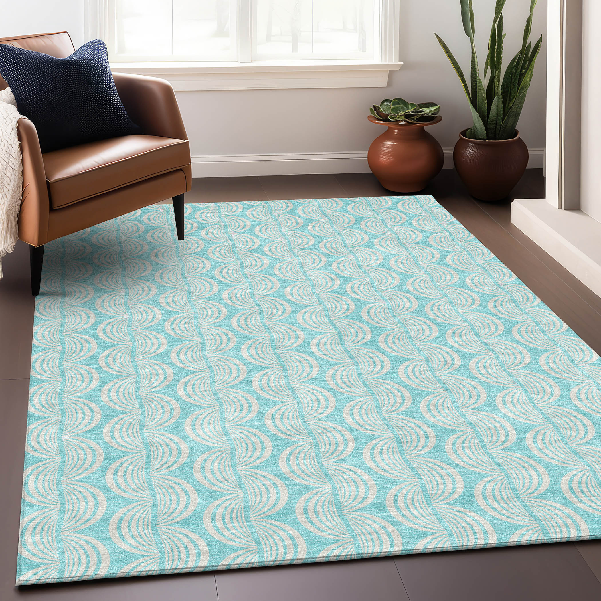 Addison Rugs ACN1056AQ3X5 Chantille ACN1056AQ 3 x 5 (ft) Polyester Aqua Rectangular Indoor/Outdoor Geometric Machine washable Area rug