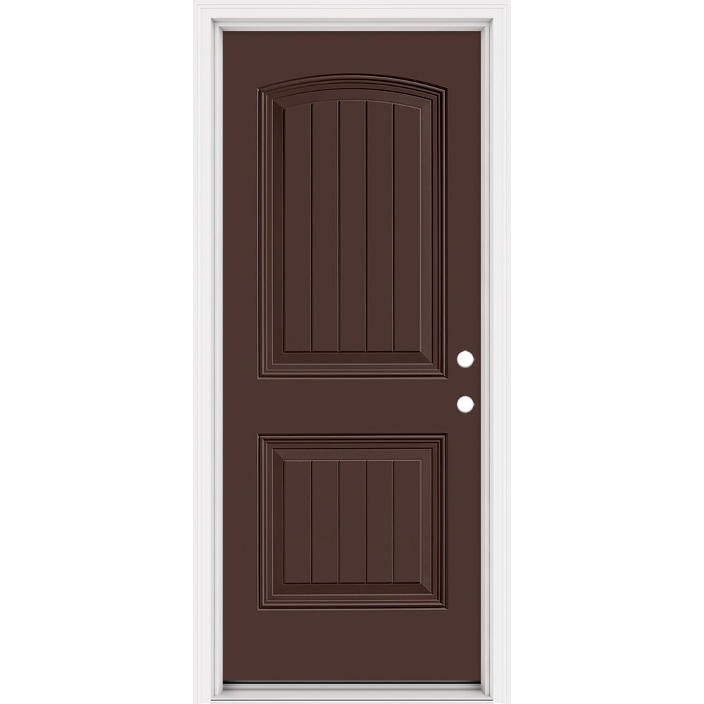 Masonite 321181 Steel Doors Series 32-in x 80-in x Steel No glass Left-hand inswing Chocolate Painted Prehung Front Door with Brickmould Insulating core