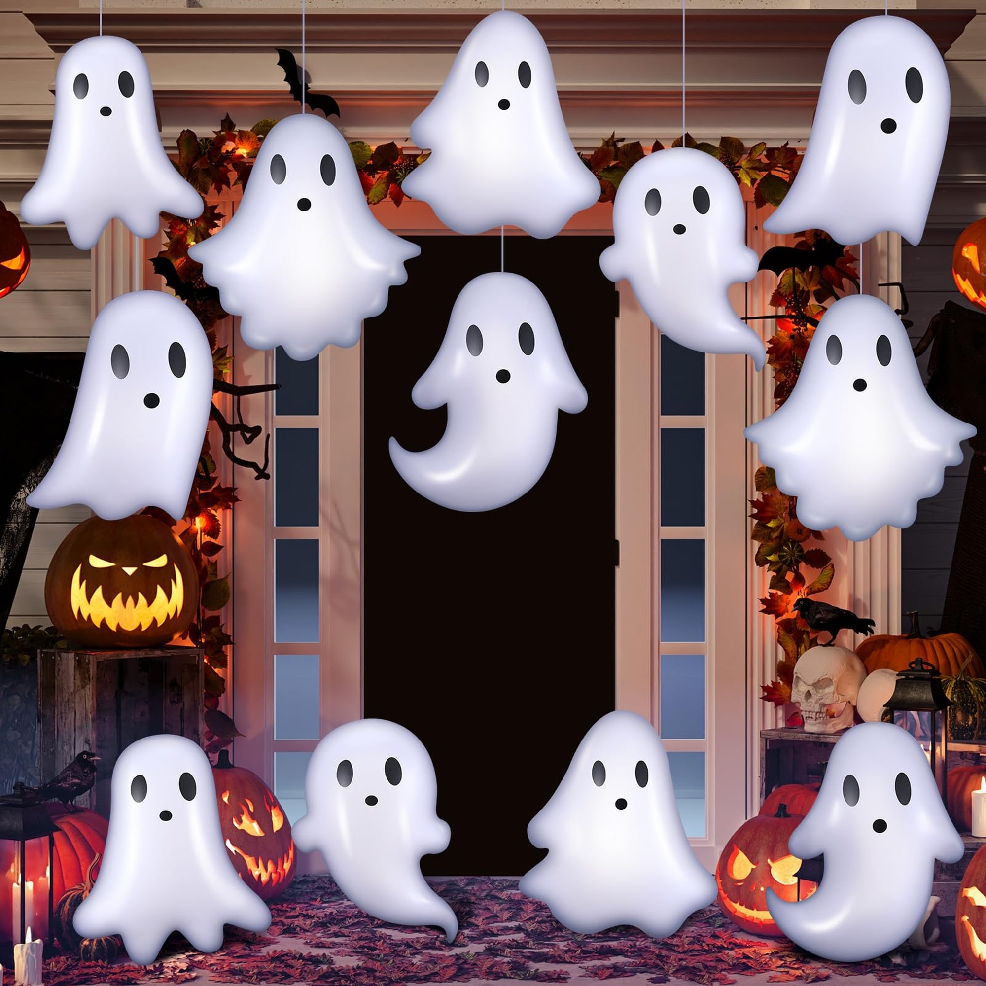 Angel Sar 12 Pcs 13.78 in Inflatable Outdoor Decorations Large Hanging Ornaments PVC Ghost Blow Up for Halloween Party Yard Decor