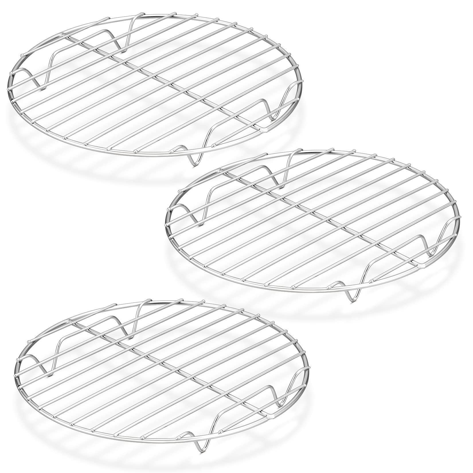 UUDULY  Round Cooking Rack 3 Pack Stainless Steel Baking Cooling Steaming Grilling Rack Fits Air Fryer Stockpot Pressure Cooker Round Cake Pan