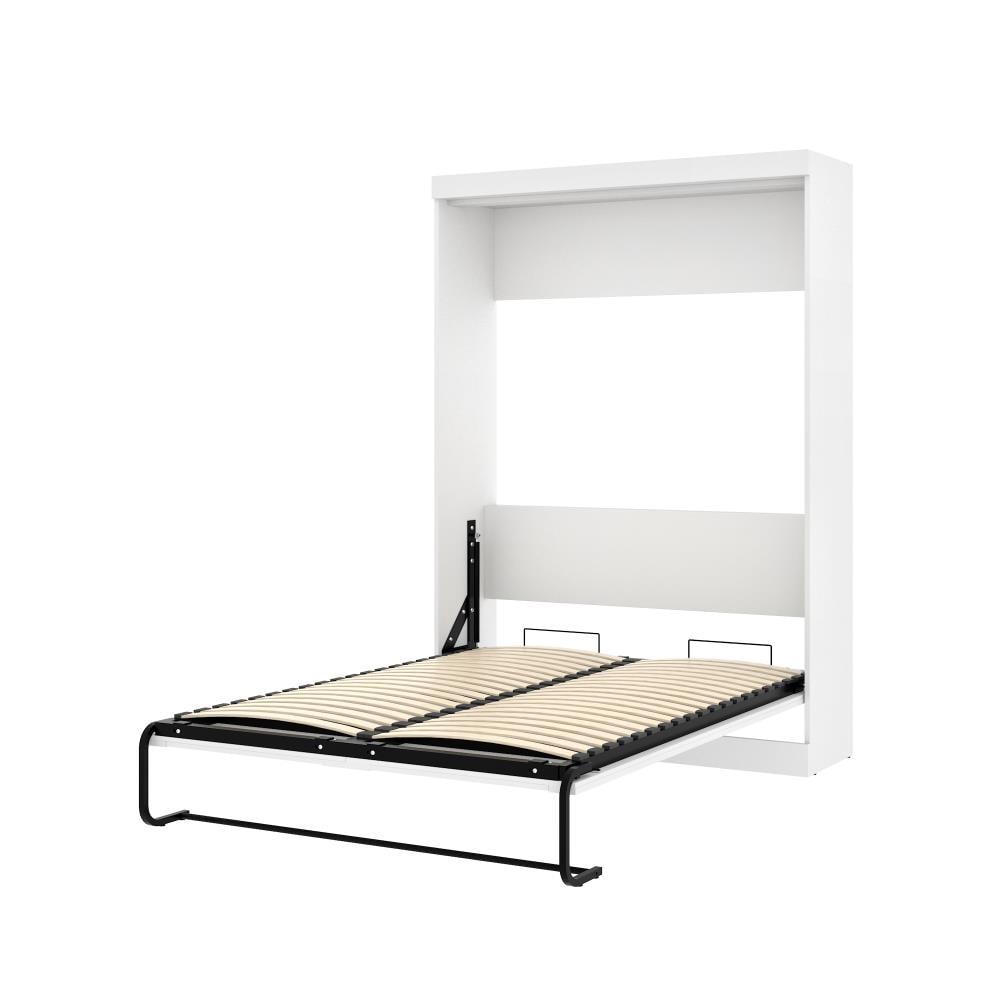 White Metal Full Murphy Bed Frame with Drawer and Slats