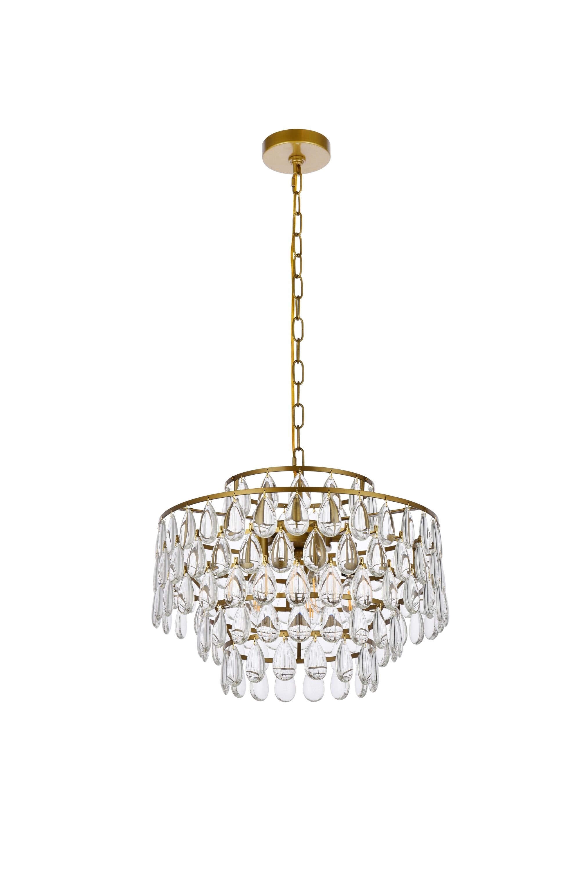 Elegant Brass and Crystal 5-Light Pendant Chandelier