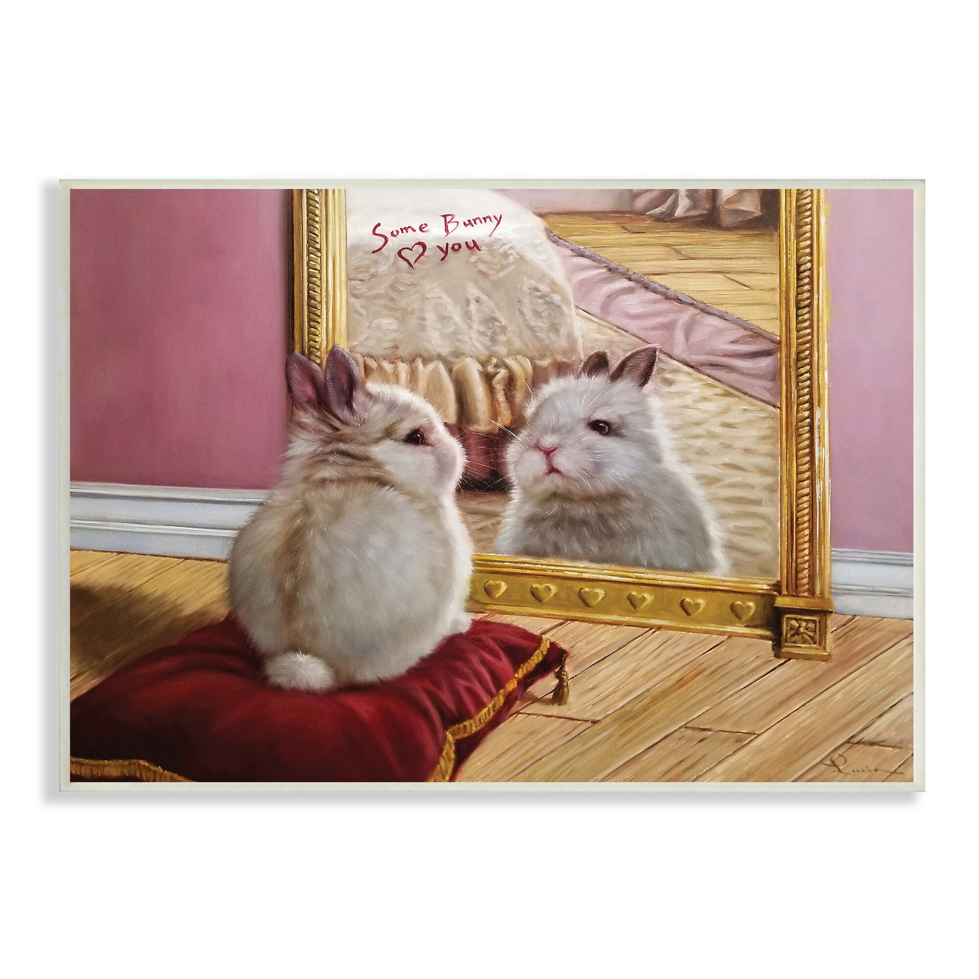 Stupell Industries AE-768-WD-10X15 Some Bunny Loves You Adorable Rabbit In Mirror Lucia Heffernan 15-in H x 10-in W Animals Print