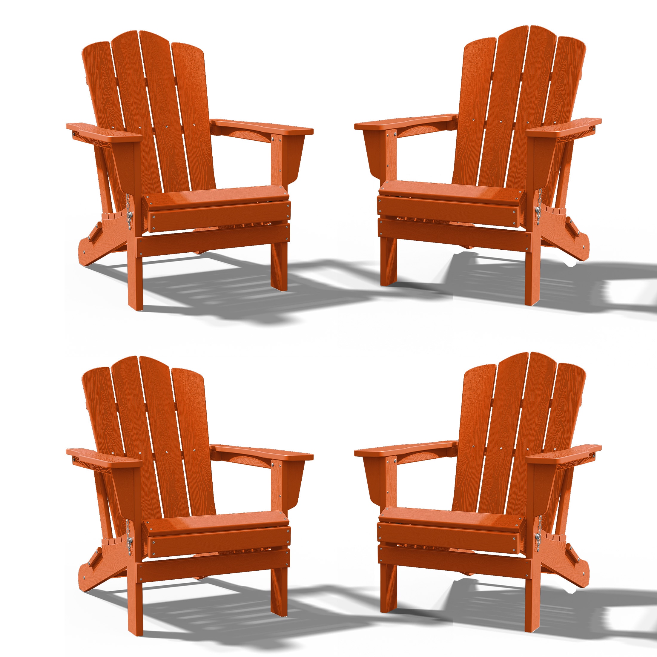 JEAREY PEYD04-OG HDPE Folding Adirondack Chair Set of 4 Set of 4 Stackable Orange HDPE Frame Stationary Adirondack Chair with Slat Seat