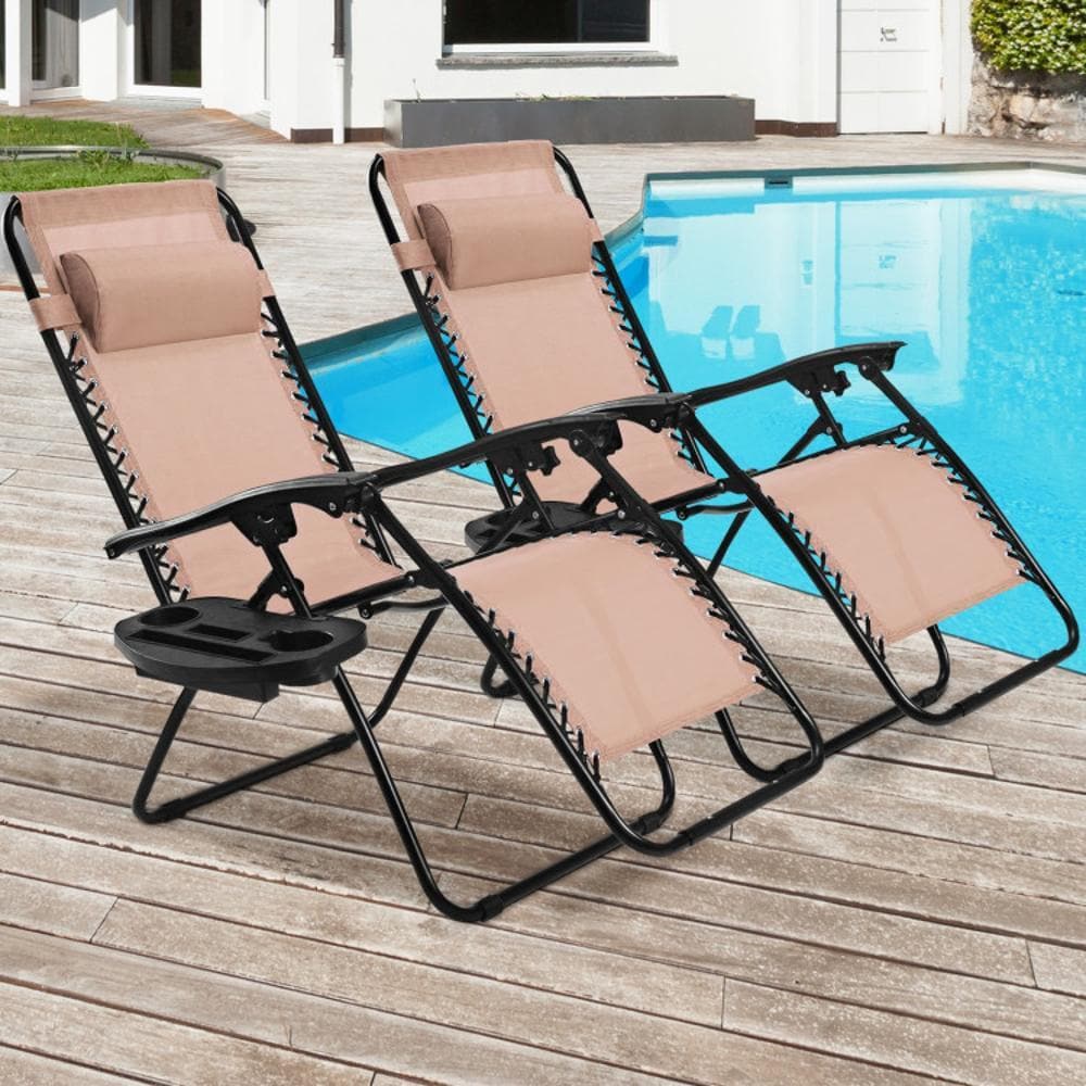 BABOOM BOM-642CM-2-CO Recliner Patio Chairs Set of 2 Black Steel Frame Stationary Zero Gravity Chair with Brown Sling Seat