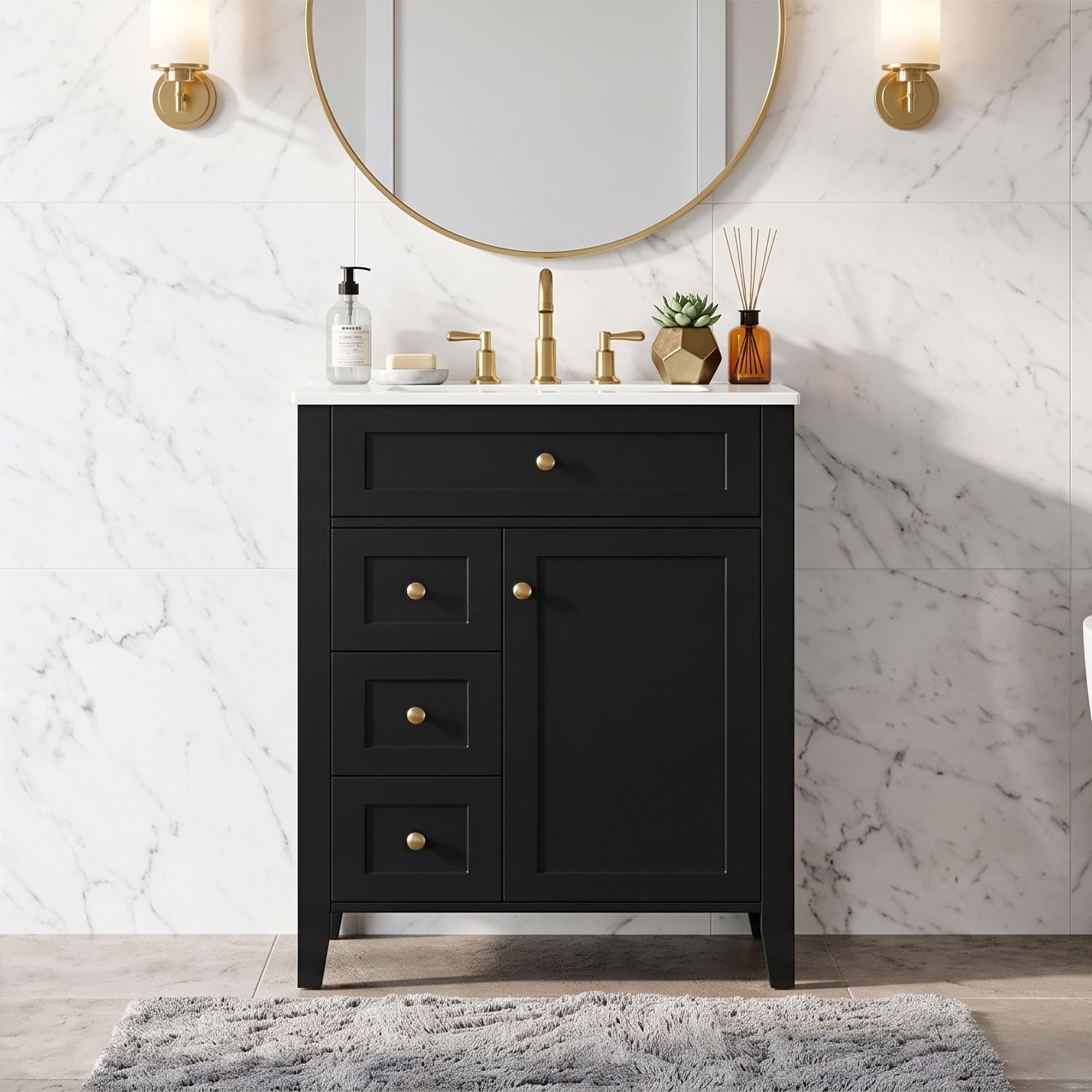 GDFStudio Modern 24 in Freestadning Bathroom Vanity with Ceramic Sink Soft-Close Door and Metal Handles - Black