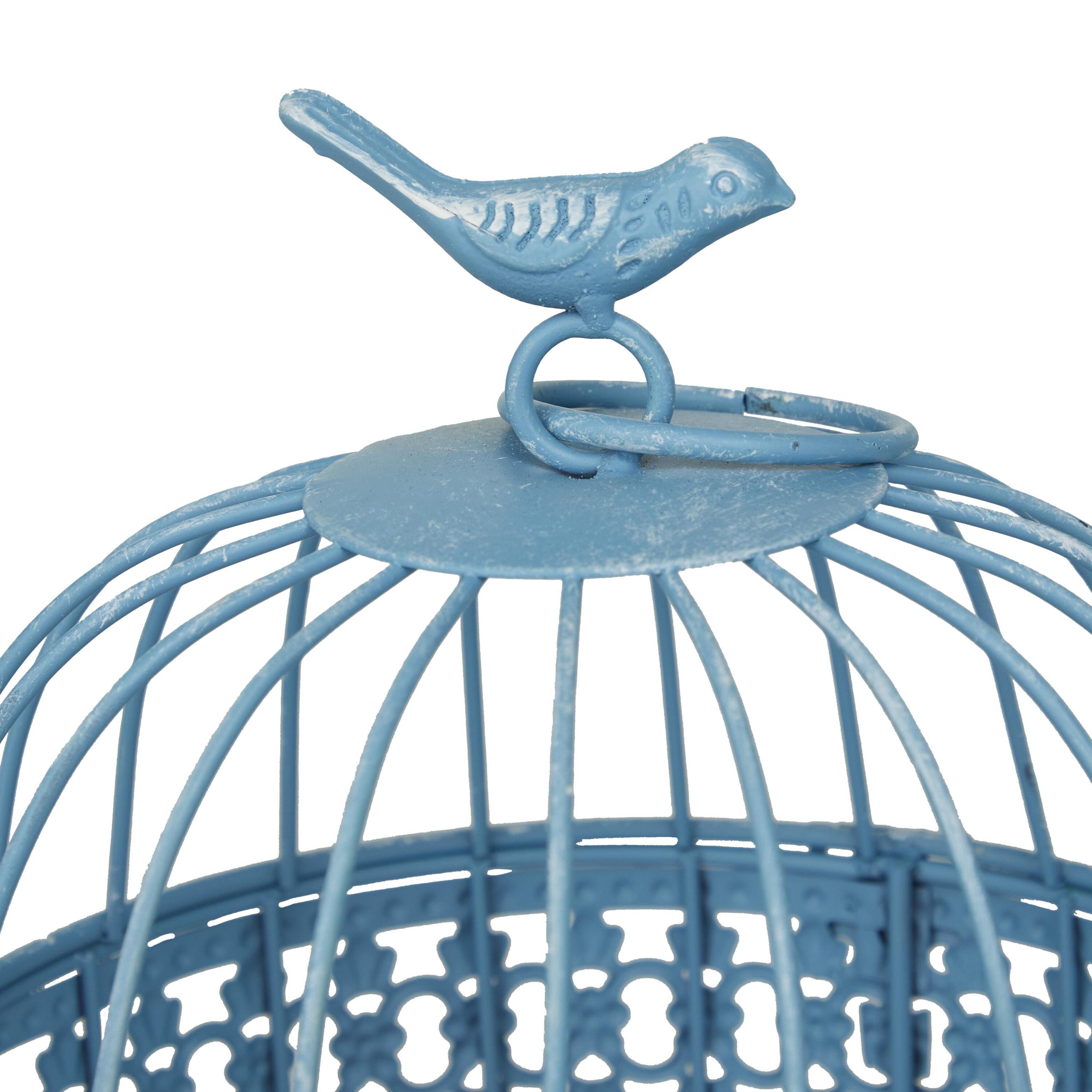 Blue Metal Birdcage Set with Latch Lock and Hanging Hook